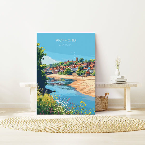 Richmond Travel Print, Travel Poster of Richmond, North Yorkshire Gift, England, Richmond Art Lovers Gift, Wall Art Print