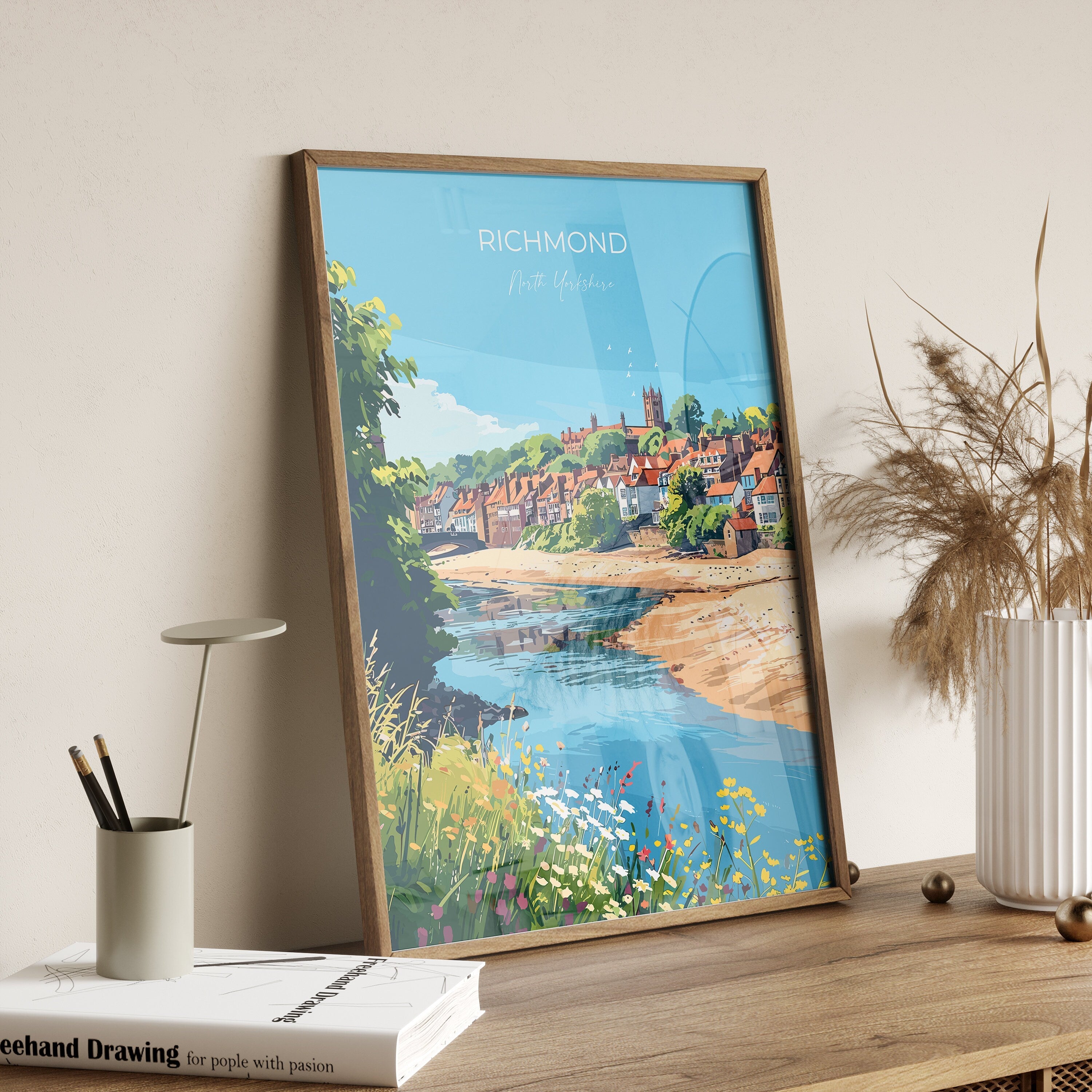 Richmond Travel Print, Travel Poster of Richmond, North Yorkshire Gift, England, Richmond Art Lovers Gift, Wall Art Print NQ Media Designs