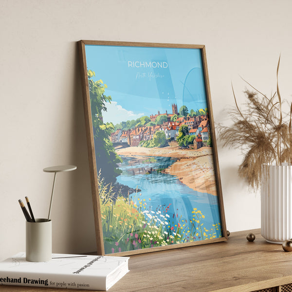 Richmond Travel Print, Travel Poster of Richmond, North Yorkshire Gift, England, Richmond Art Lovers Gift, Wall Art Print