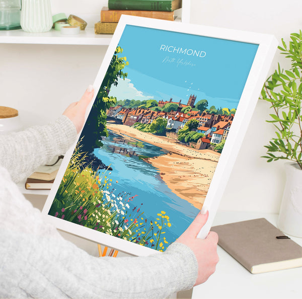Richmond Travel Print, Travel Poster of Richmond, North Yorkshire Gift, England, Richmond Art Lovers Gift, Wall Art Print