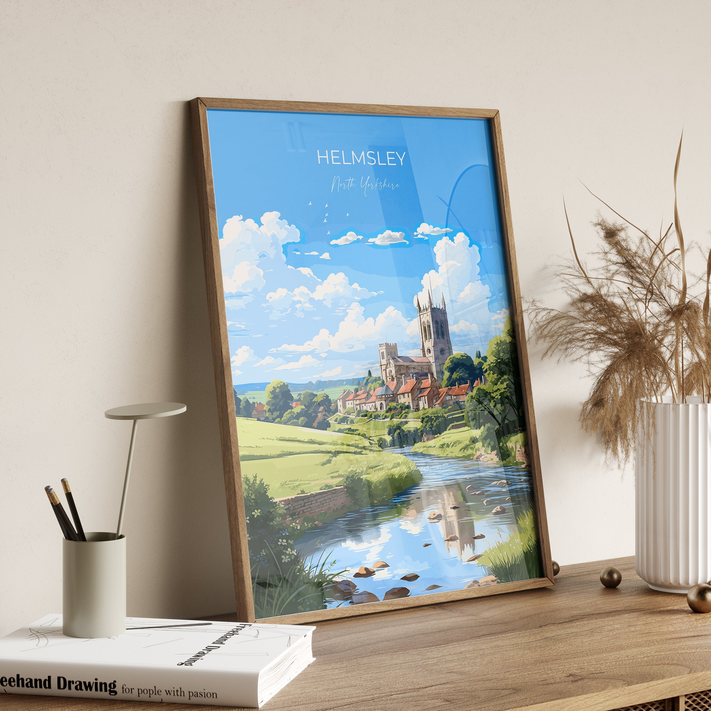 Helmsley Travel Poster, Travel Print of Helmsley, Yorkshire Gift, England, North Yorkshire Art, Helmsley Gift, Wall Art Lovers Print NQ Media Designs