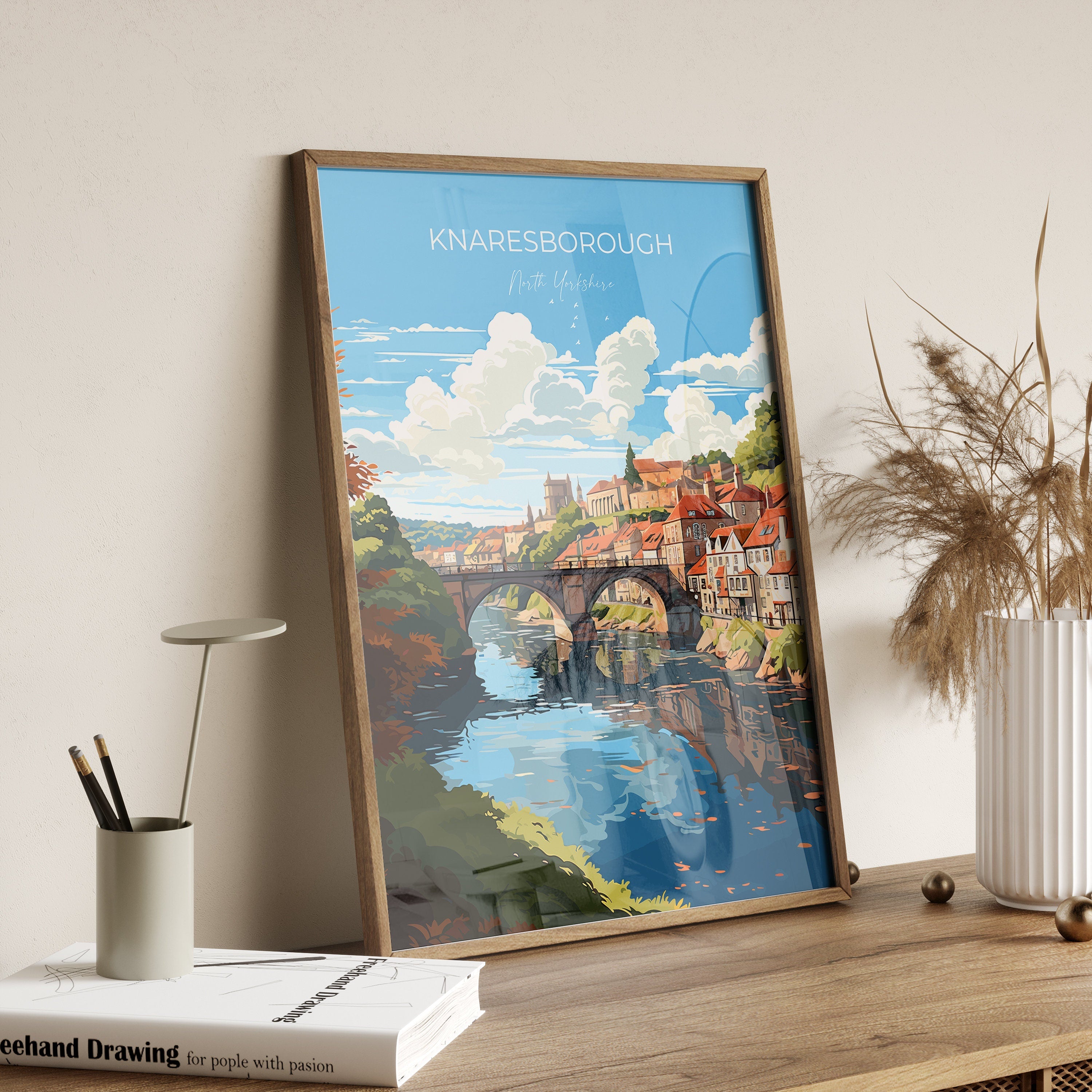 Knaresborough Travel Print, Travel Poster of Knaresborough, North Yorkshire Gift, England, Knaresborough Art Lovers Gift, Wall Art Print NQ Media Designs