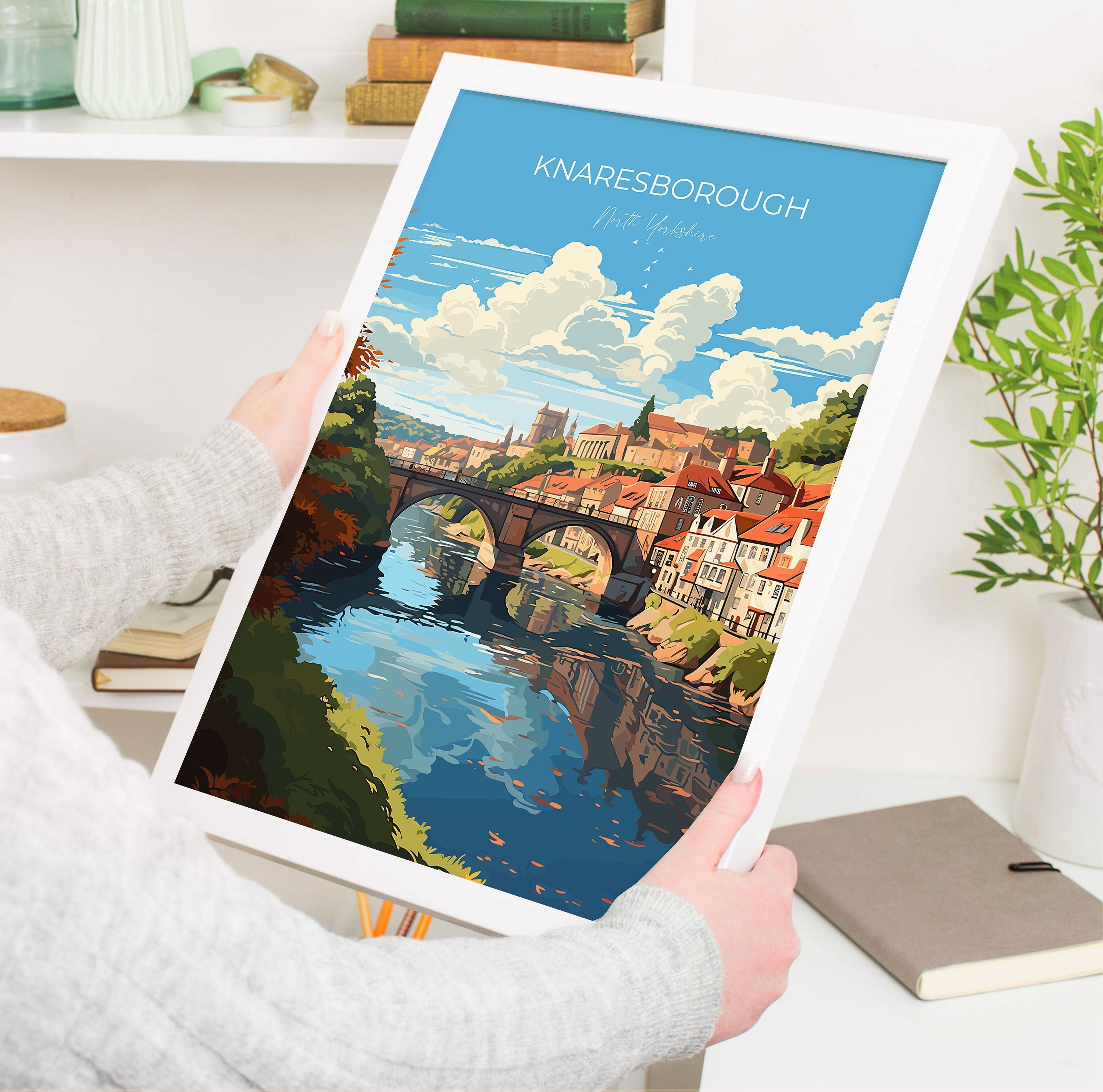 Knaresborough Travel Print, Travel Poster of Knaresborough, North Yorkshire Gift, England, Knaresborough Art Lovers Gift, Wall Art Print NQ Media Designs