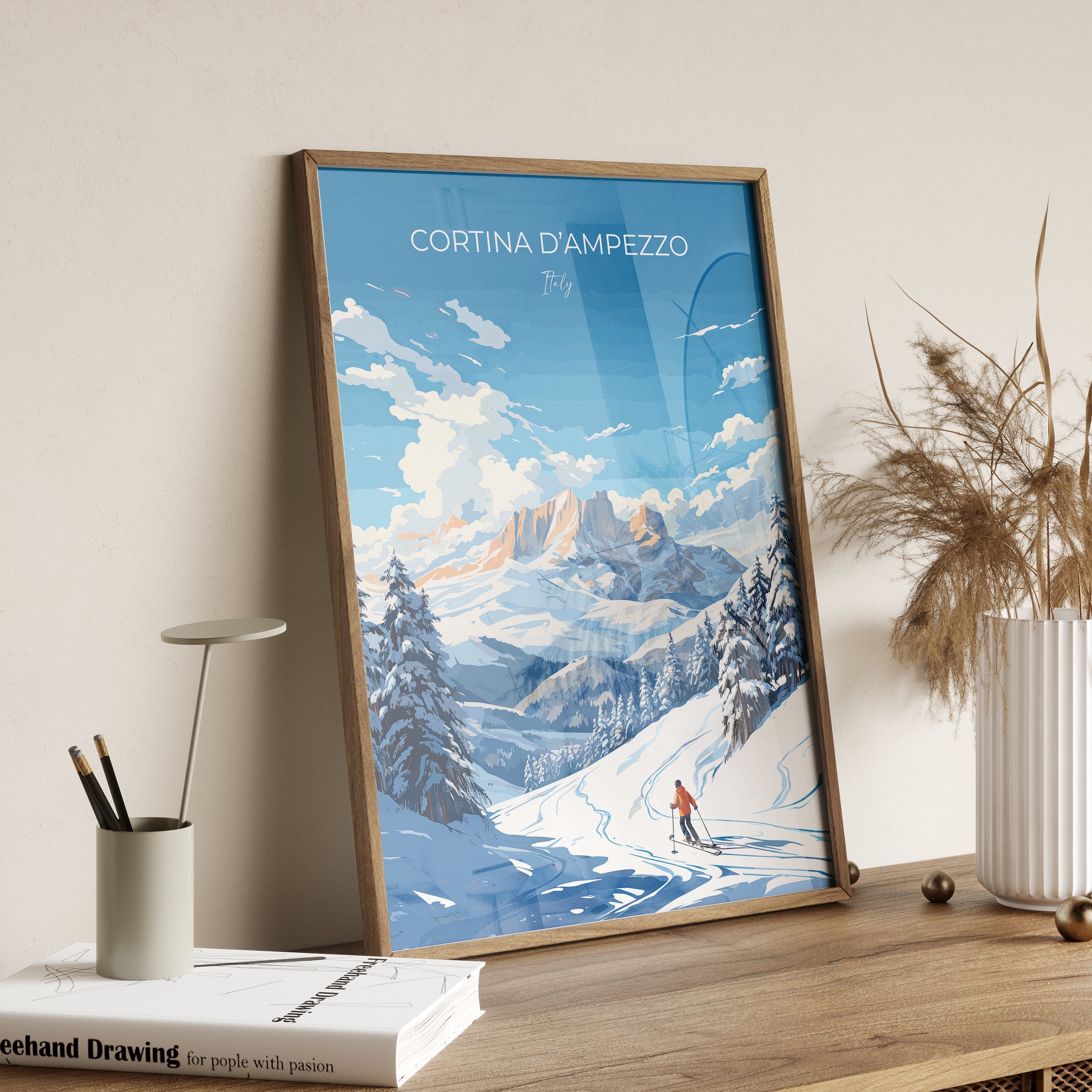 Cortina d'Ampezzo Wall Art Travel Poster, Travel Print of Cortina d'Ampezzo, Ski Poster Art Gift, Italy Dolomites Ski Art Travel Lovers Gift NQ Media Designs
