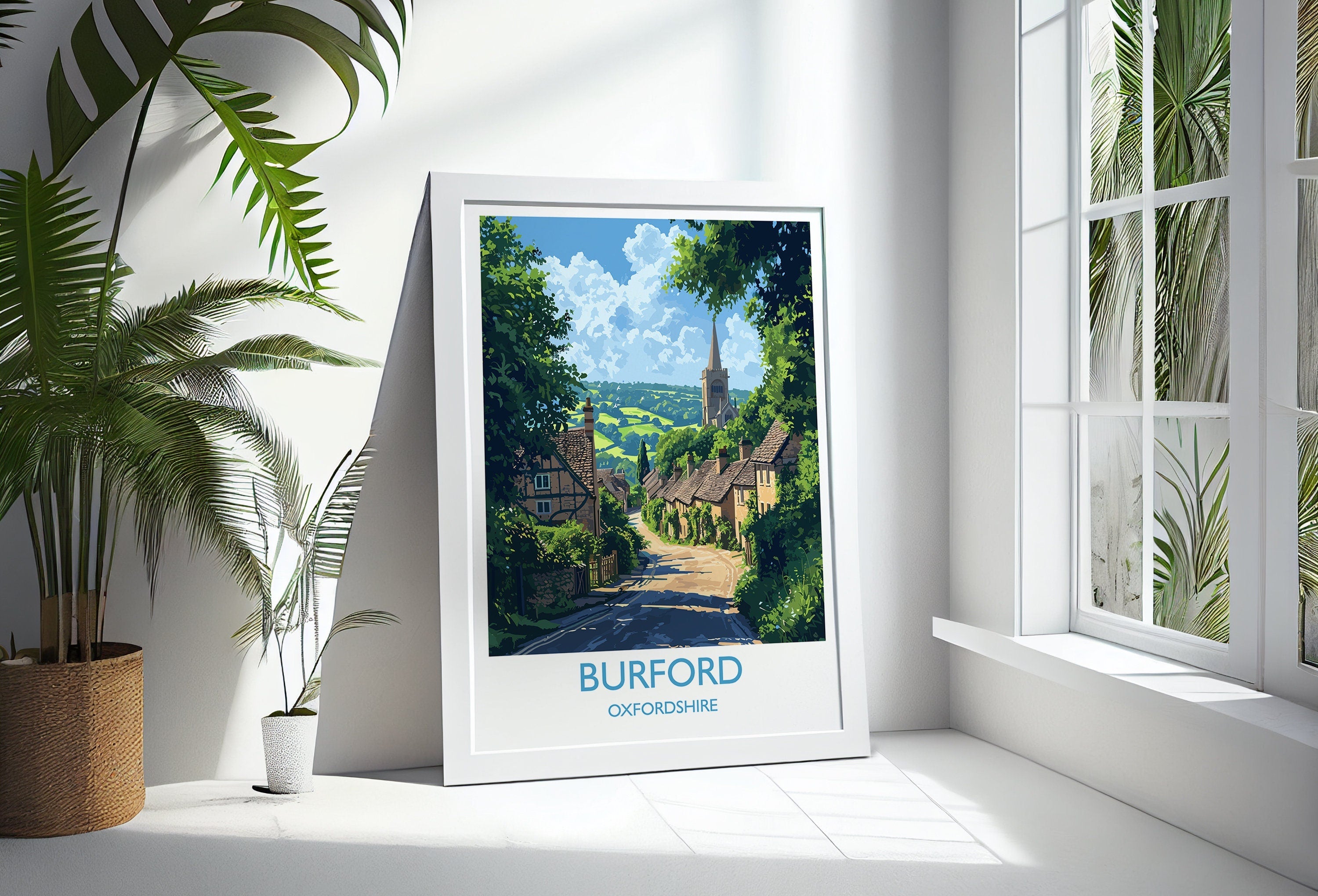 Burford Travel Poster, Travel Print of Burford, Oxfordshire Gift, England, Burford Art Lovers Gift, Wall Art Print NQ Media Designs