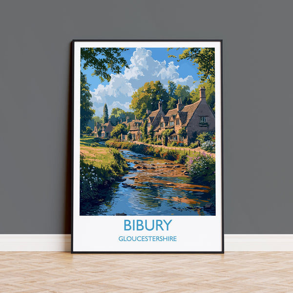 Bibury Travel Poster, Travel Print of Bibury, Gloucestershire Cotswolds Gift, England, Bibury Art Lovers Gift, Wall Art Print