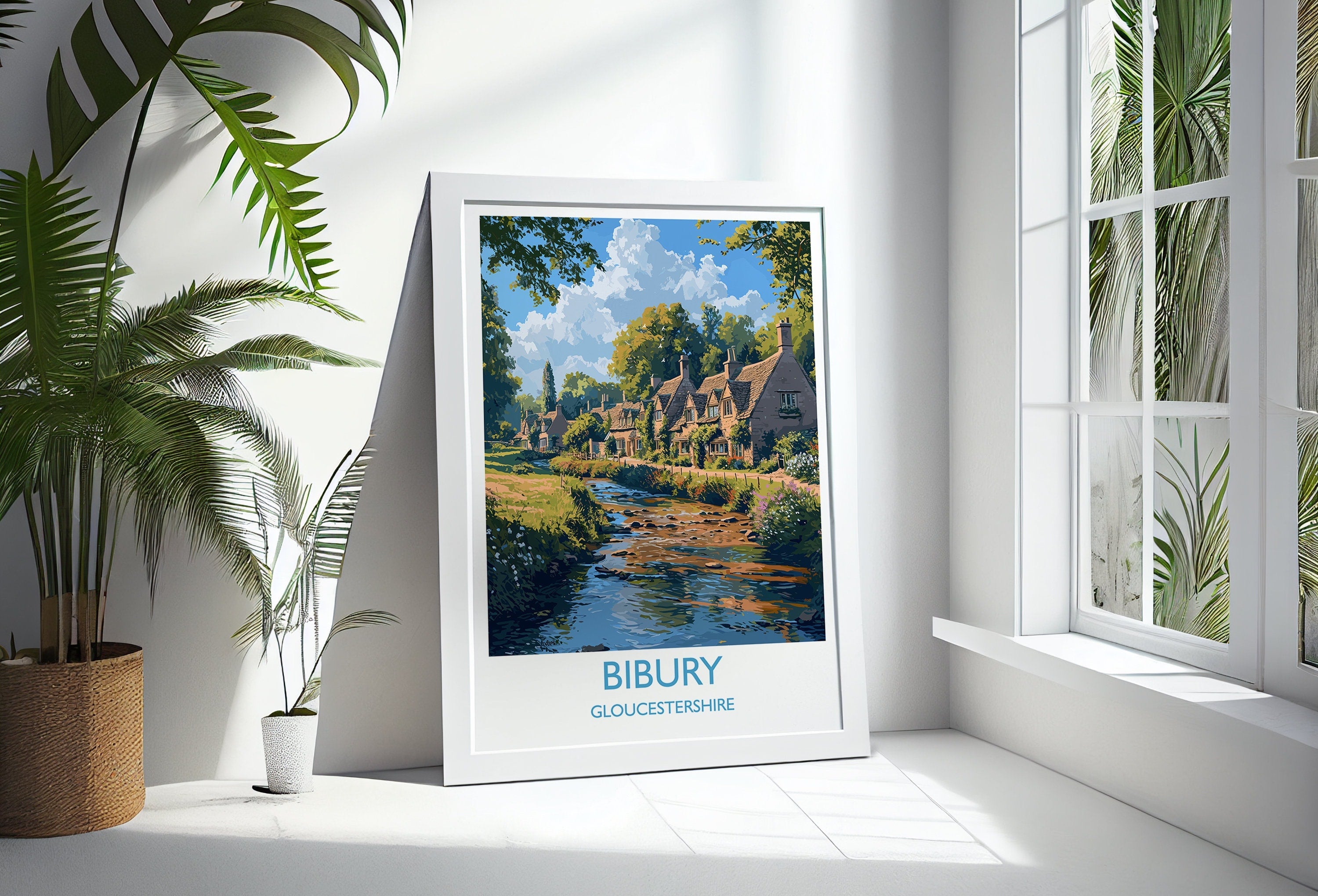 Bibury Travel Poster, Travel Print of Bibury, Gloucestershire Cotswolds Gift, England, Bibury Art Lovers Gift, Wall Art Print NQ Media Designs