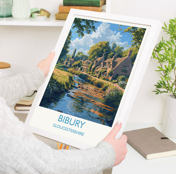 Bibury Travel Poster, Travel Print of Bibury, Gloucestershire Cotswolds Gift, England, Bibury Art Lovers Gift, Wall Art Print