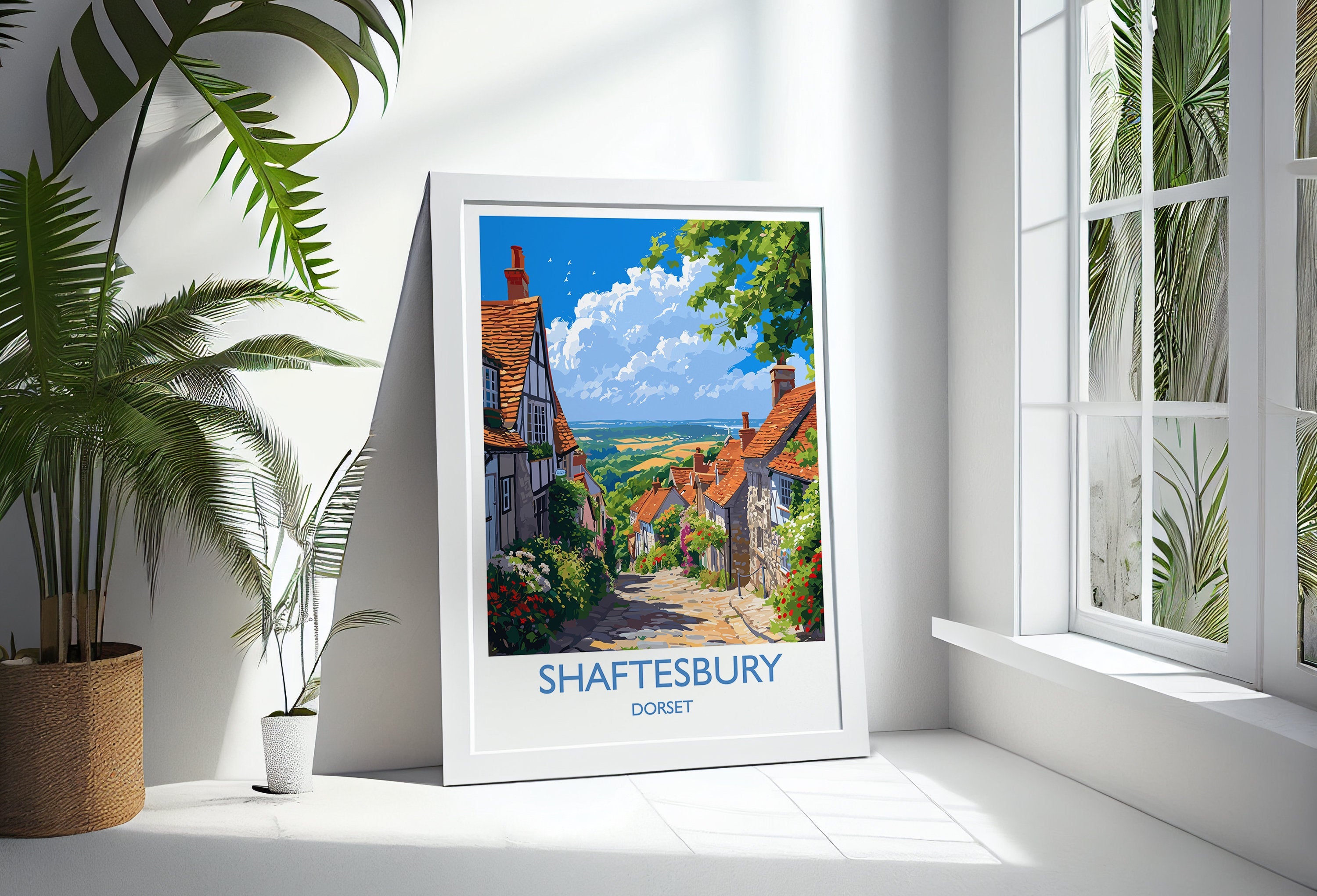 Shaftesbury Travel Print Wall Art, Travel Poster of Shaftesbury, England, Dorset Coast Art Lovers Gift, Dorset Wall Decor NQ Media Designs