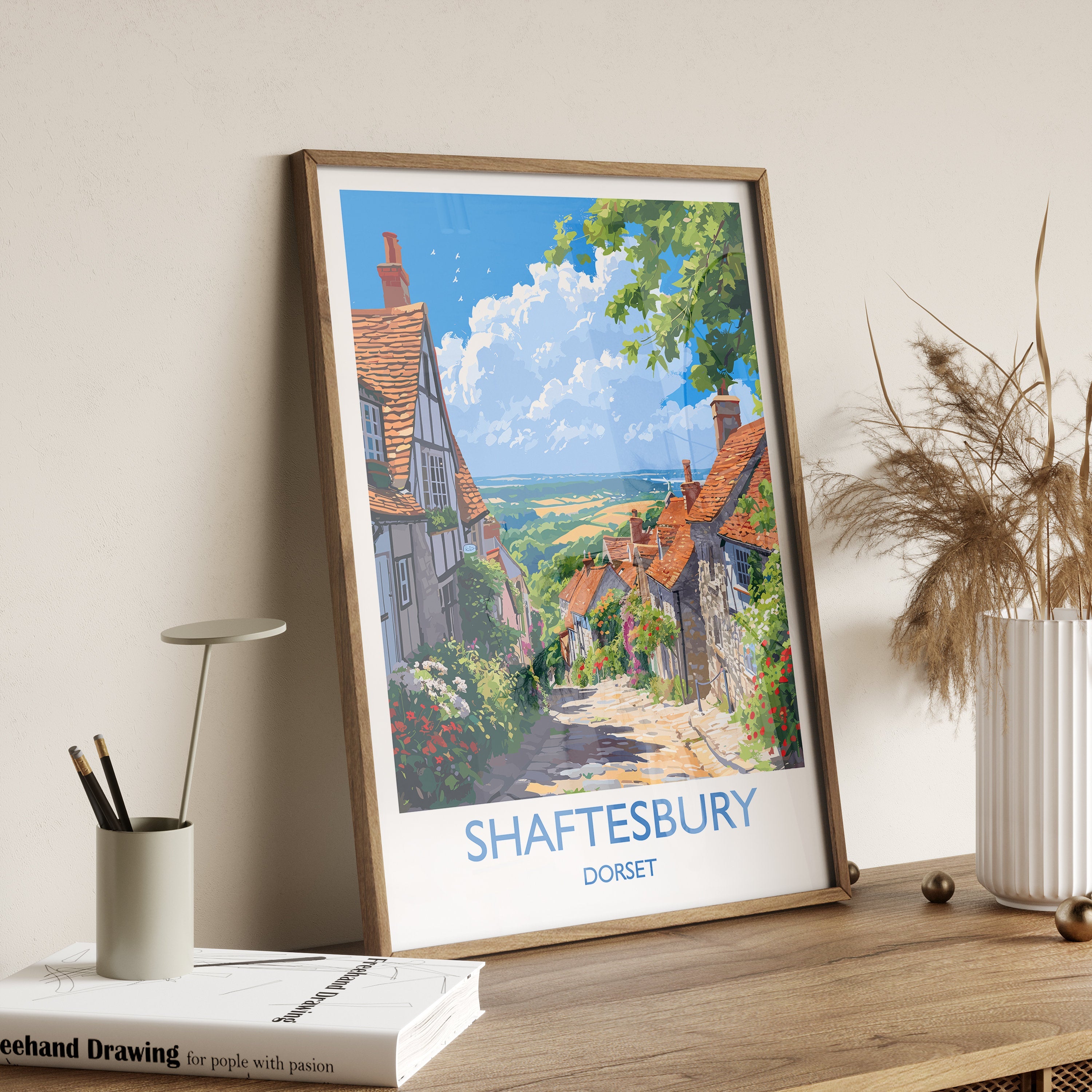 Shaftesbury Travel Print Wall Art, Travel Poster of Shaftesbury, England, Dorset Coast Art Lovers Gift, Dorset Wall Decor NQ Media Designs