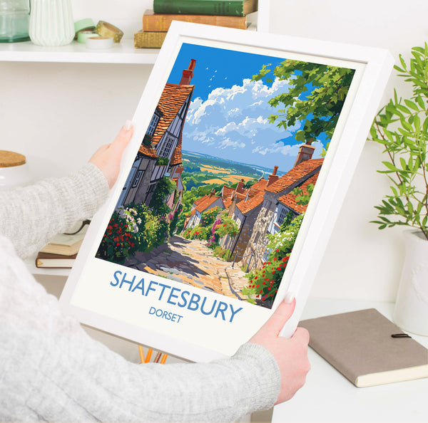 Shaftesbury Travel Print Wall Art, Travel Poster of Shaftesbury, England, Dorset Coast Art Lovers Gift, Dorset Wall Decor