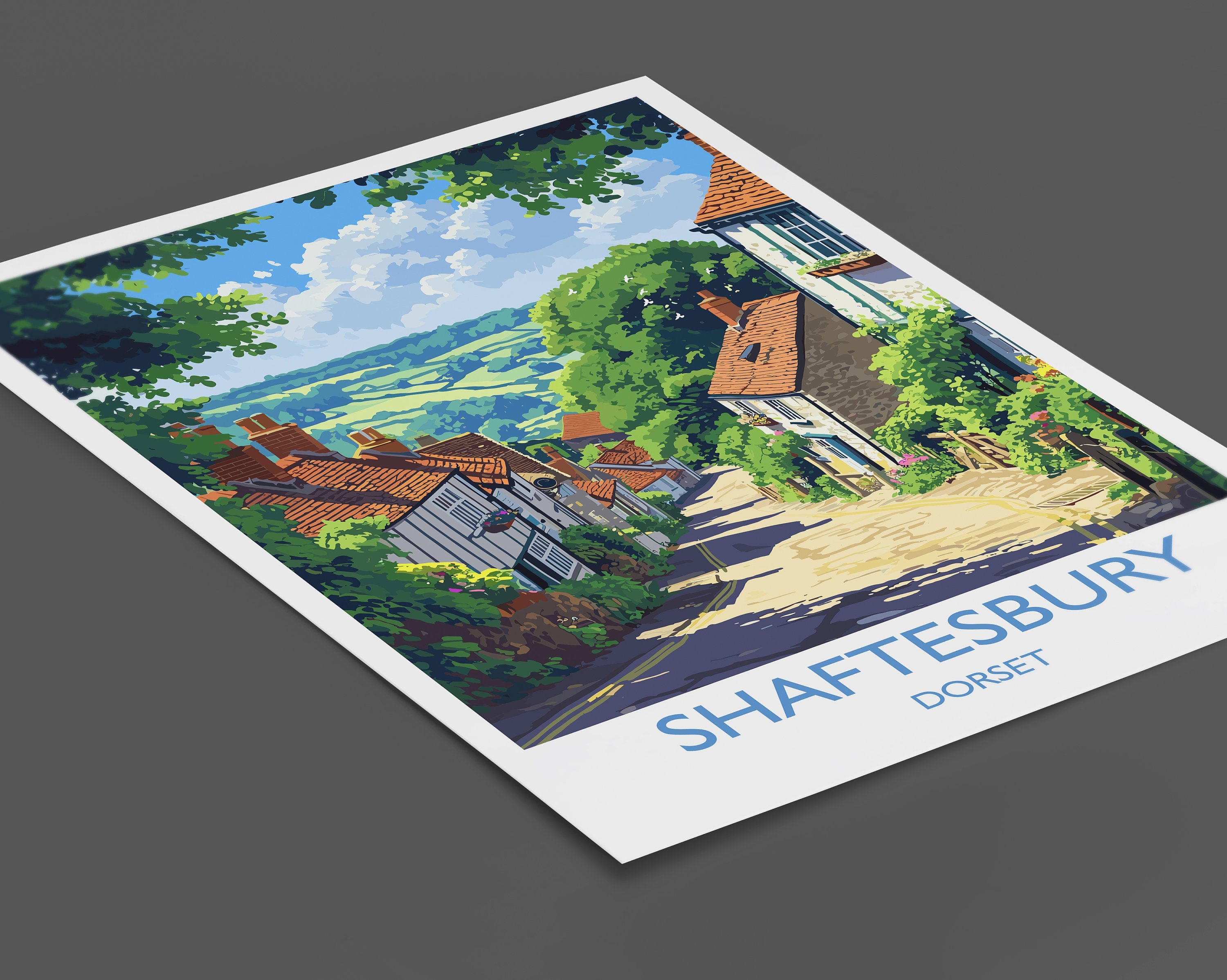 Shaftesbury Travel Poster Wall Art, Travel Print of Shaftesbury, England, Dorset Coast Art Lovers Gift, Shaftesbury Wall Decor NQ Media Designs