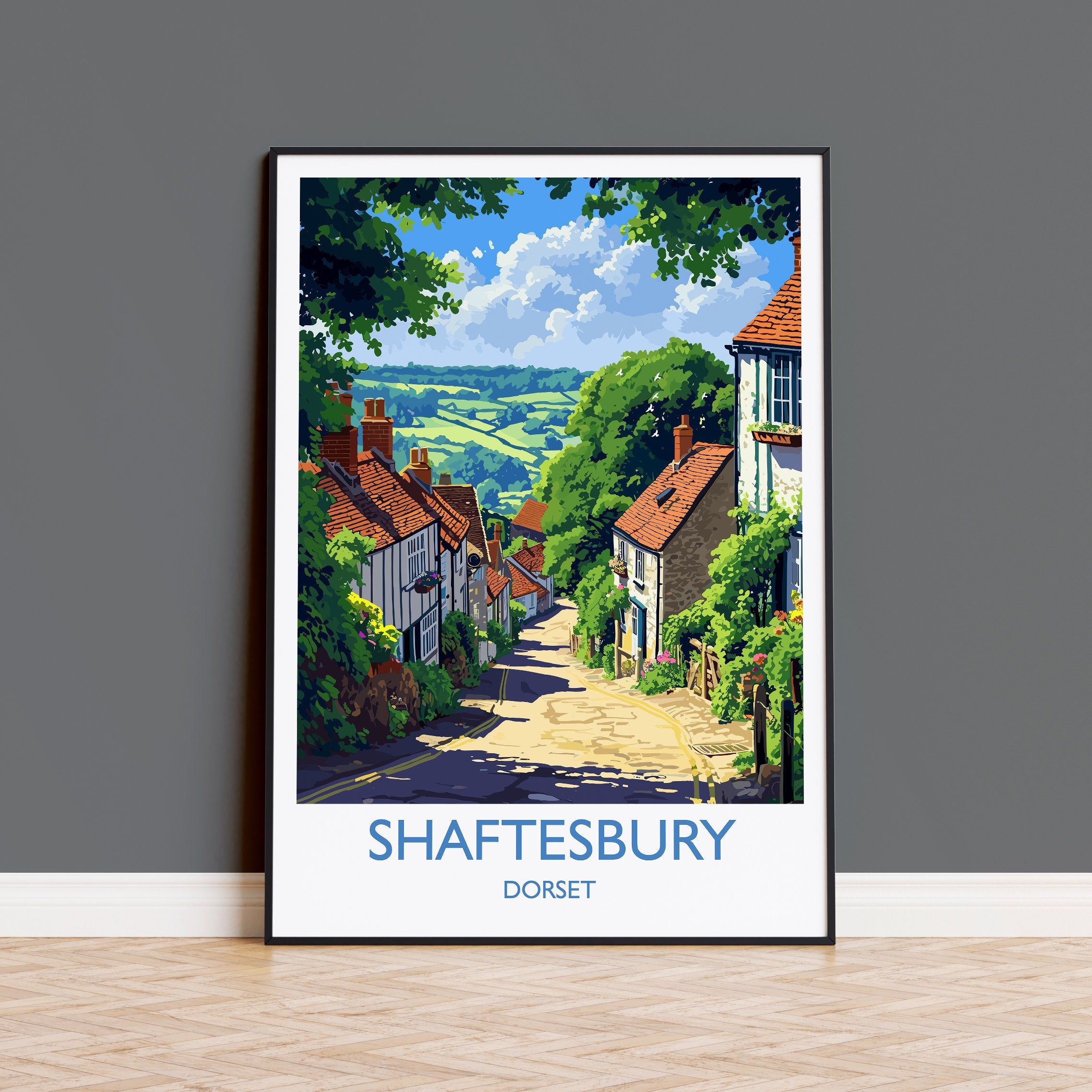 Shaftesbury Travel Poster Wall Art, Travel Print of Shaftesbury, England, Dorset Coast Art Lovers Gift, Shaftesbury Wall Decor NQ Media Designs