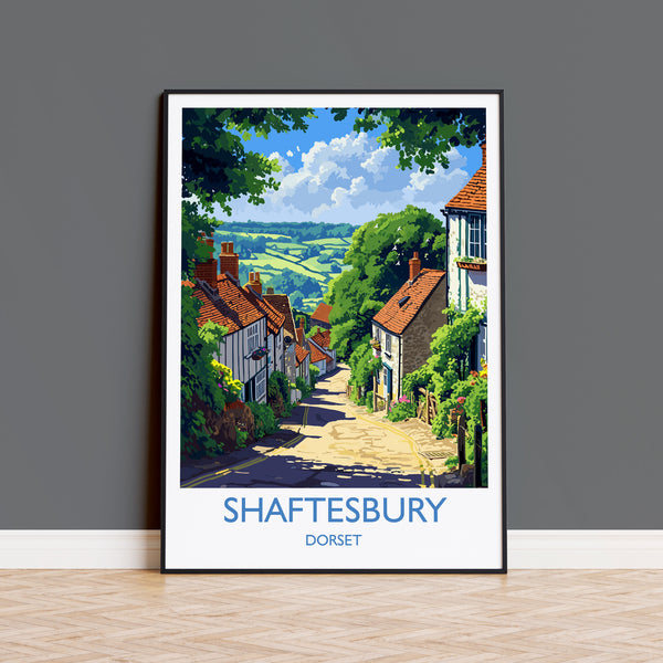 Shaftesbury Travel Poster Wall Art, Travel Print of Shaftesbury, England, Dorset Coast Art Lovers Gift, Shaftesbury Wall Decor