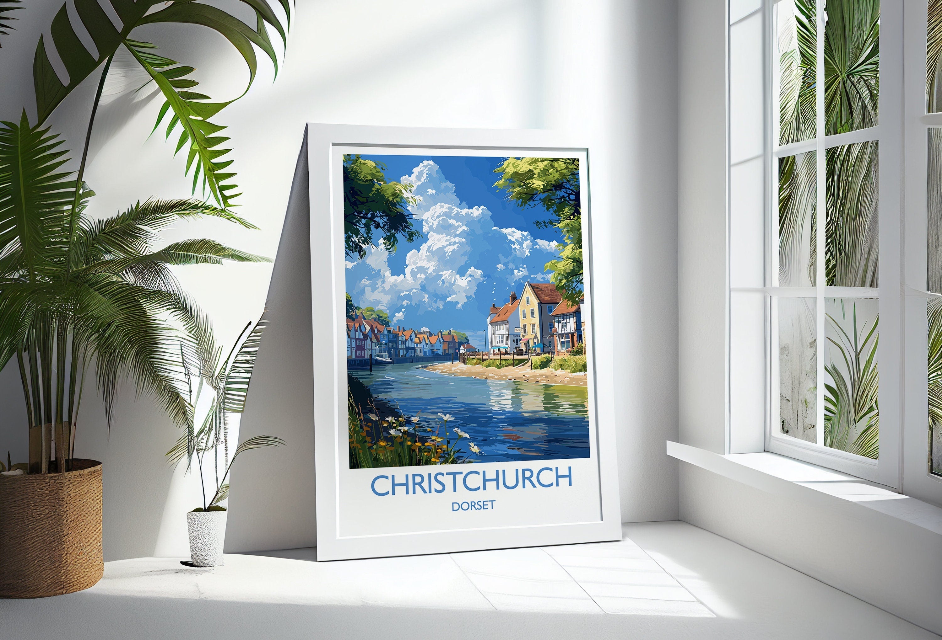 Christchurch Travel Print Wall Art, Travel Poster of Christchurch, England, Dorset Coast Art Lovers Gift, Dorset Wall Decor NQ Media Designs