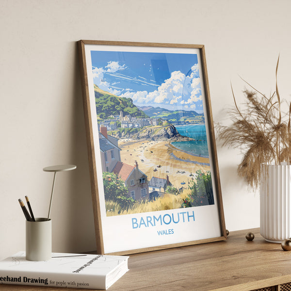 Barmouth Travel Print Wall Art, Barmouth Travel Poster, Wales, Welsh Art, Barmouth Gift, Wall Art Print