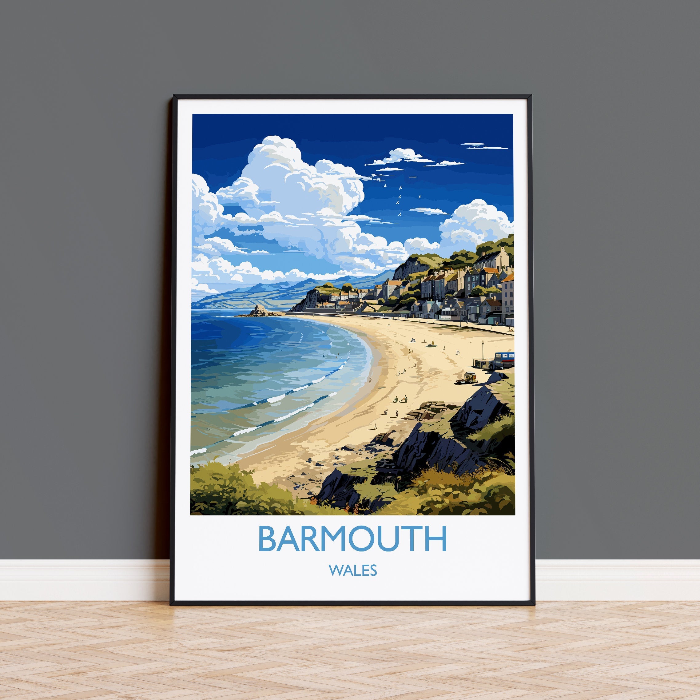 Barmouth Travel Poster Wall Art, Barmouth Travel Print, Wales, Welsh Art, Barmouth Gift, Wall Art Print NQ Media Designs