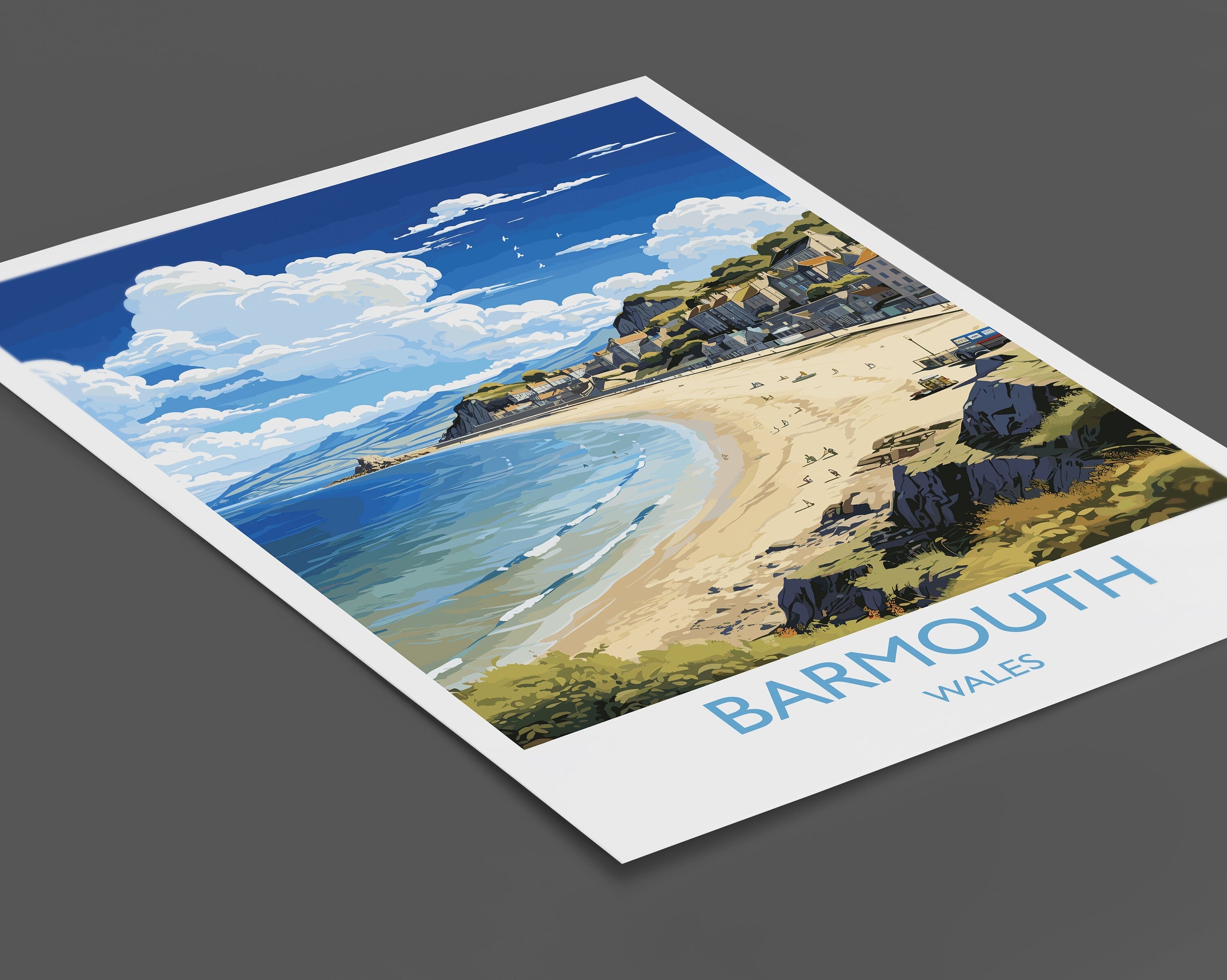 Barmouth Travel Poster Wall Art, Barmouth Travel Print, Wales, Welsh Art, Barmouth Gift, Wall Art Print NQ Media Designs