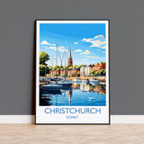 Christchurch Travel Poster Wall Art, Travel Print of Christchurch, England, Dorset Coast Art Lovers Gift, Dorset Wall Decor NQ Media Designs
