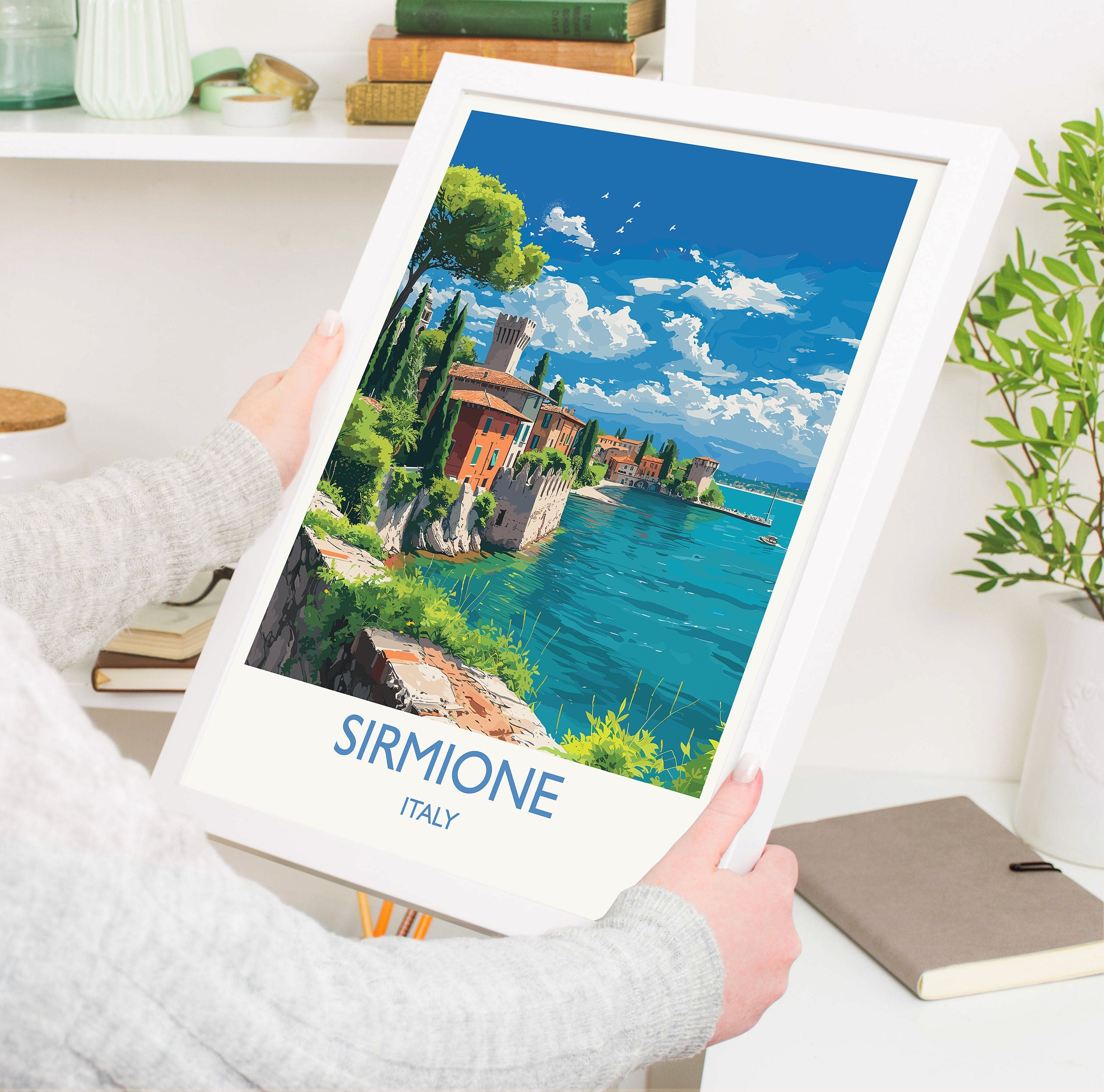 Sirmione Travel Print Wall Art, Travel Poster of Lake Garda, Sirmione Art Lovers Gift, Italy, Italian Lakes Art Gift NQ Media Designs
