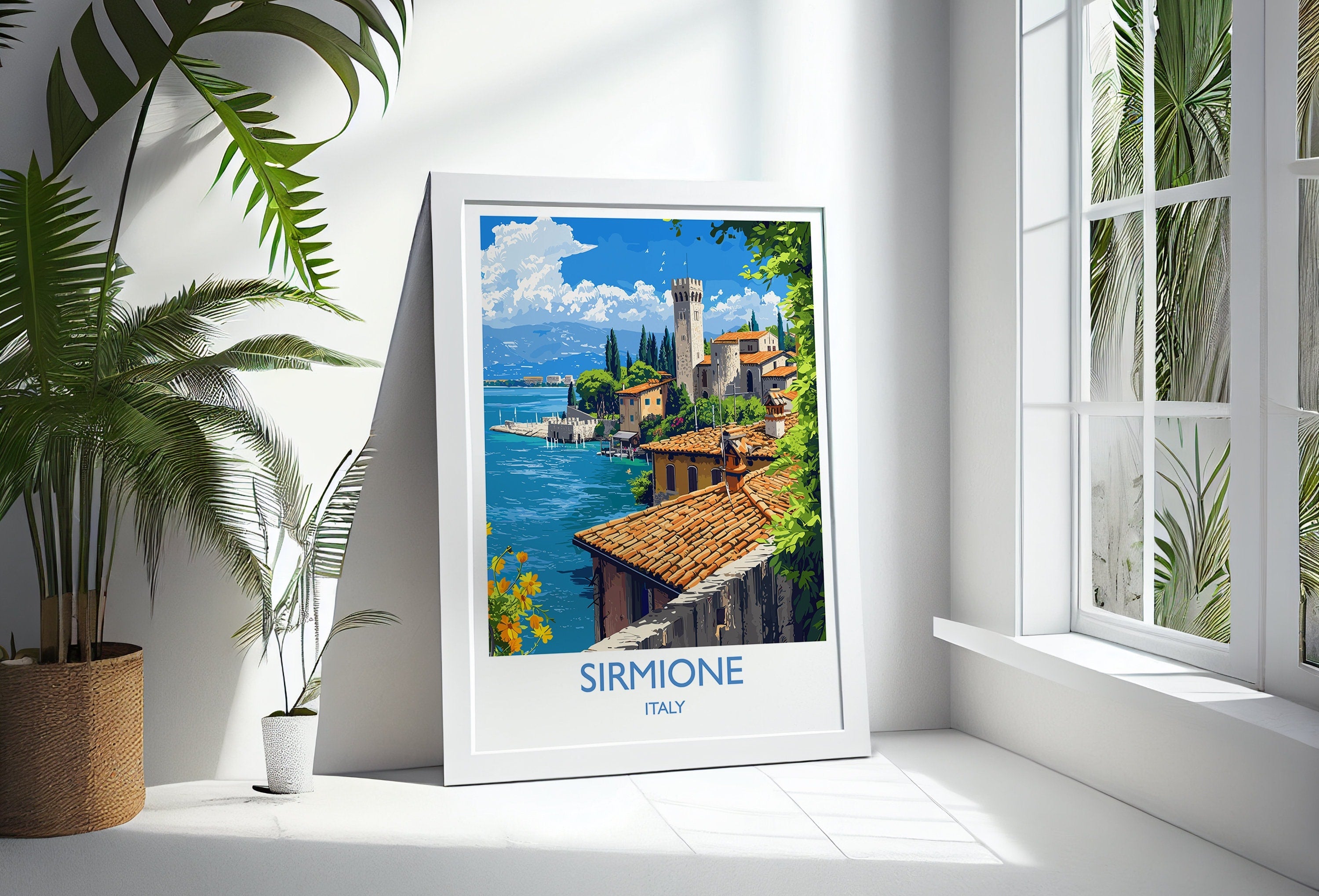 Sirmione Travel Poster Wall Art, Travel Print of Lake Garda, Sirmione Art Lovers Gift, Italy, Italian Lakes Art Gift NQ Media Designs