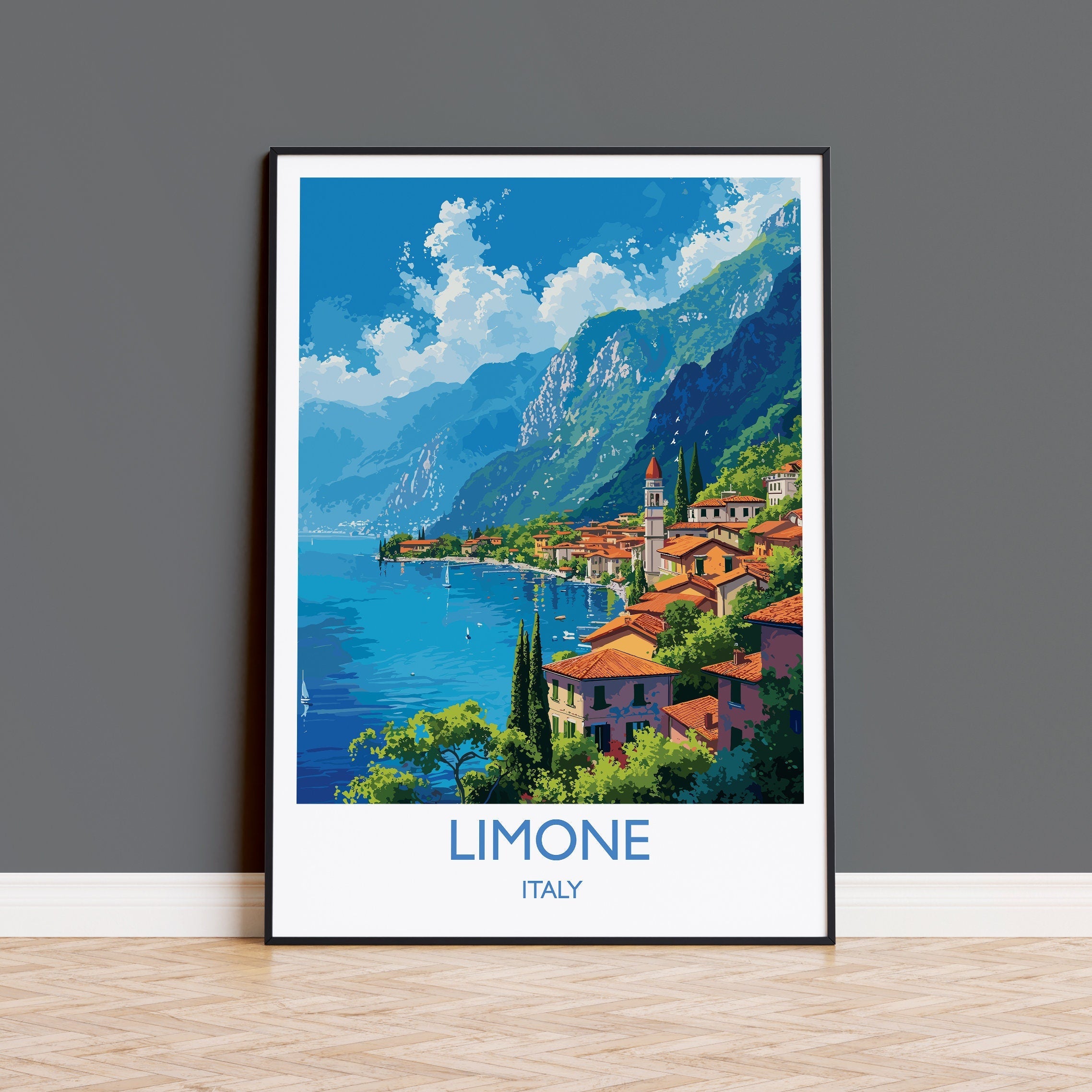 Limone Travel Print Wall Art, Travel Poster of Lake Garda, Limone Art Lovers Gift, Italy, Italian Lakes Art Gift NQ Media Designs