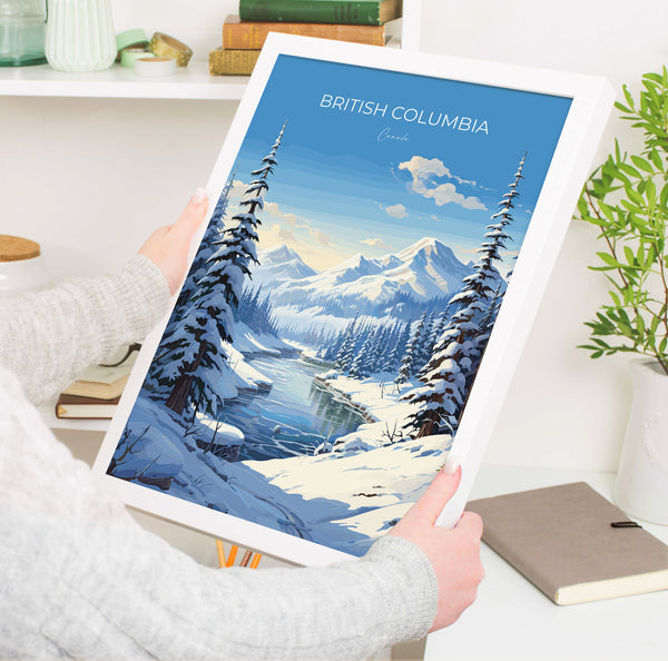 British Columbia Wall Art Travel Poster, Travel Print of British Columbia, British Columbia Art Lovers Gift, Canada Winter Art Travel Gift
