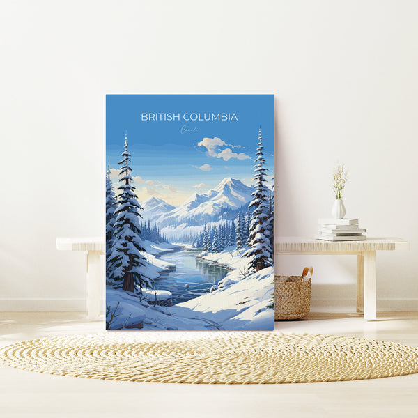British Columbia Wall Art Travel Poster, Travel Print of British Columbia, British Columbia Art Lovers Gift, Canada Winter Art Travel Gift