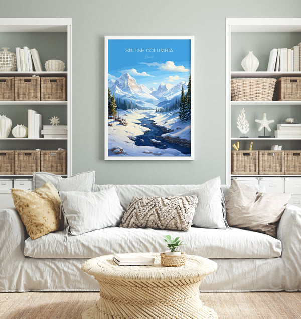 British Columbia Wall Art Travel Print, Travel Poster of British Columbia, British Columbia Art Lovers Gift, Canada Winter Art Travel Gift