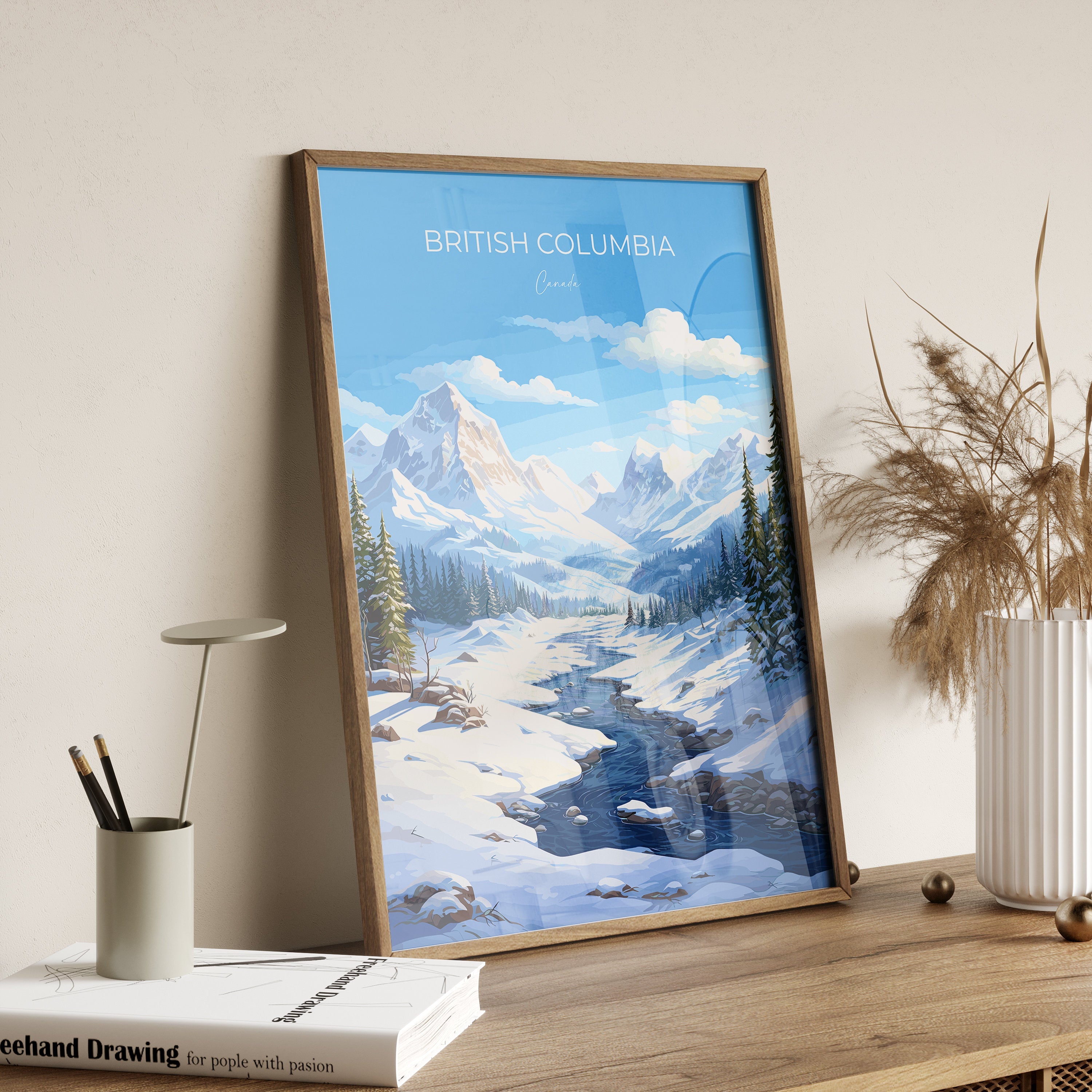 British Columbia Wall Art Travel Print, Travel Poster of British Columbia, British Columbia Art Lovers Gift, Canada Winter Art Travel Gift NQ Media Designs