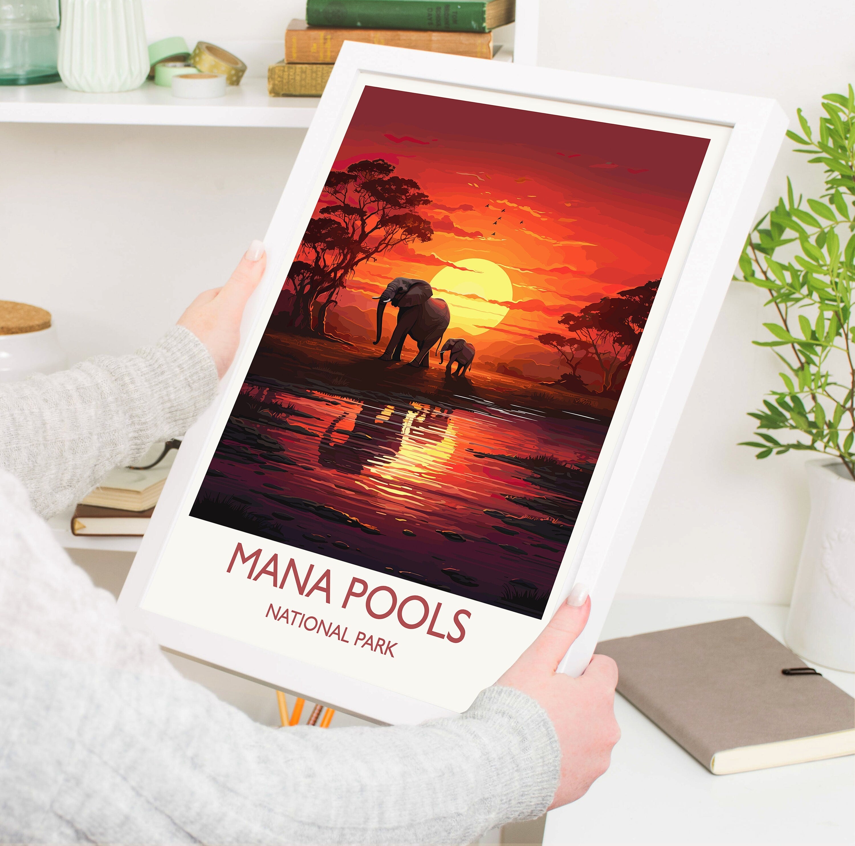 Mana Pools Travel Print Wall Art, Travel Poster of Mana Pools, Zimbabwe Gift, Mana Pools National Park Sunset Africa Art Gift NQ Media Designs