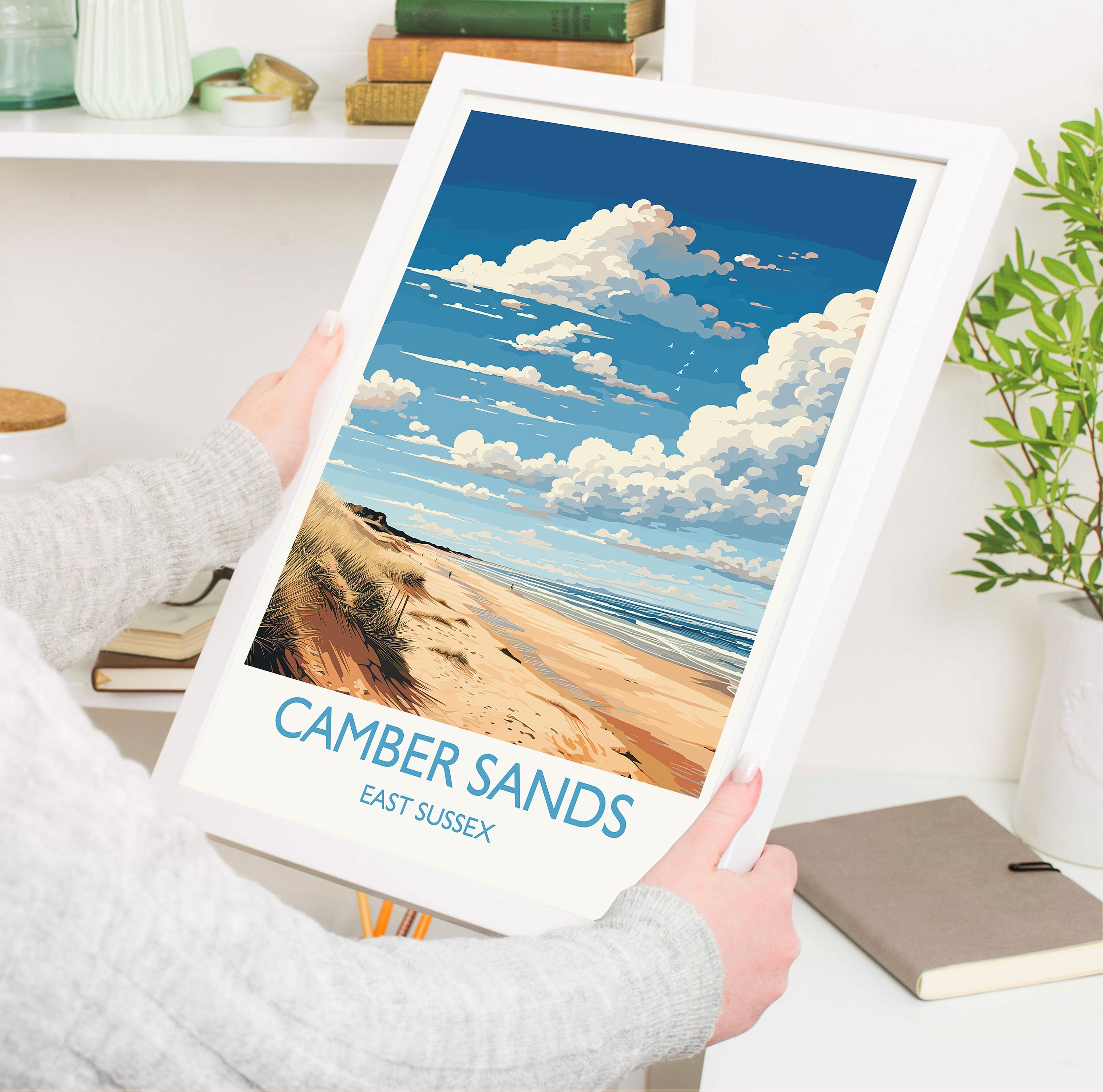Camber Sands Travel Poster Wall Art, Camber Sands Travel Print, East Sussex, English Coastal Art, Camber Sands Gift, Wall Art Print NQ Media Designs