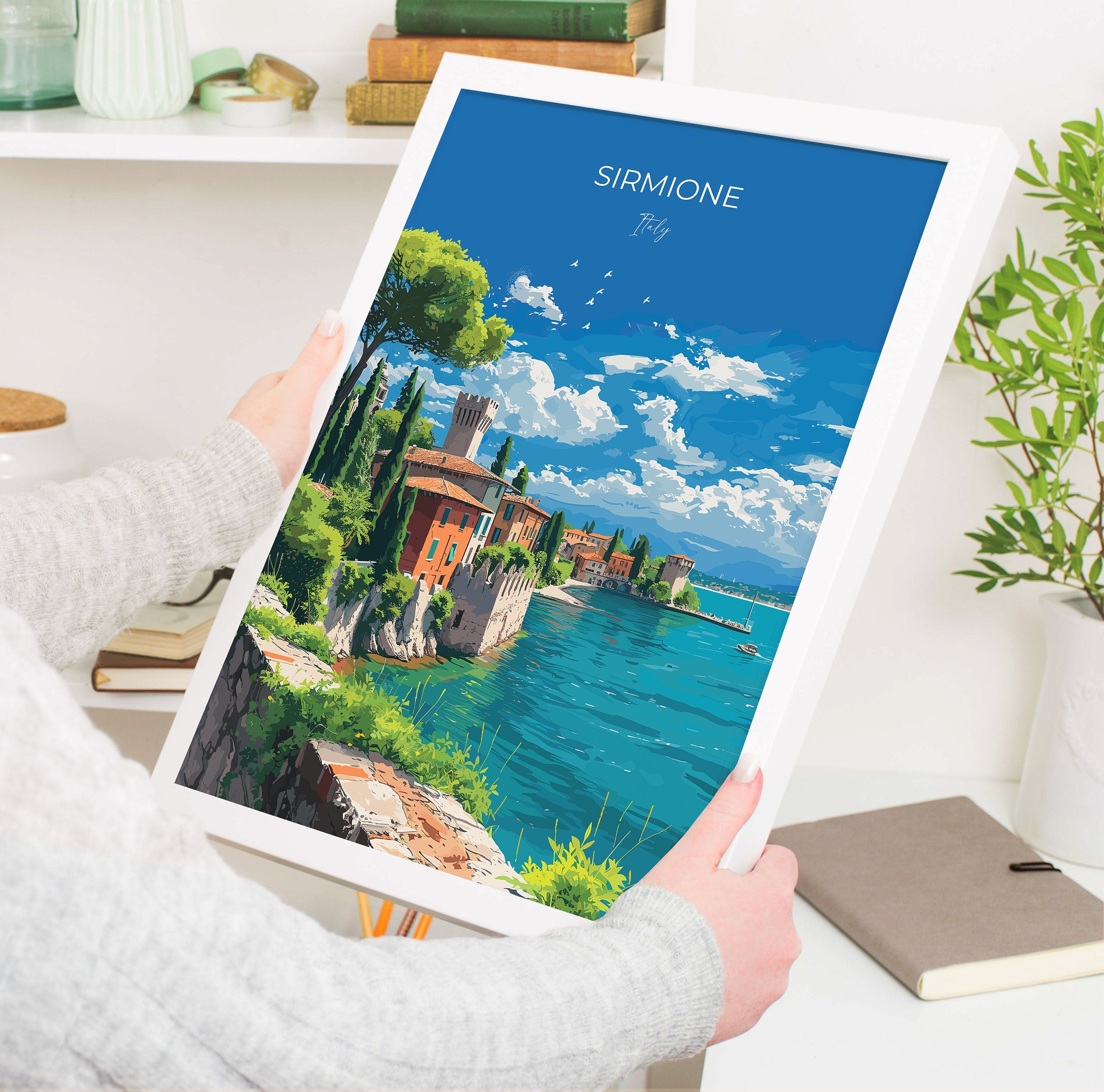 Sirmione Travel Print Wall Art, Travel Poster of Lake Garda, Sirmione Art Lovers Gift, Italy, Italian Lakes Art Gift NQ Media Designs