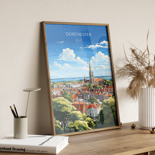 Dorchester Travel Print Wall Art, Travel Poster of Dorchester, England, Dorset Coast Art Lovers Gift, Dorchester Wall Decor