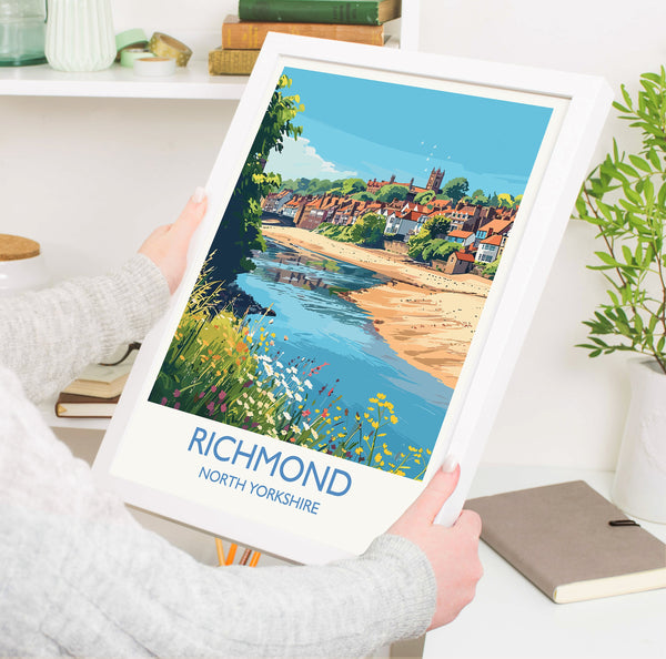 Richmond Travel Print, Travel Poster of Richmond, North Yorkshire Gift, England, Richmond Art Lovers Gift, Wall Art Print