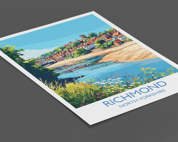 Richmond Travel Print, Travel Poster of Richmond, North Yorkshire Gift, England, Richmond Art Lovers Gift, Wall Art Print