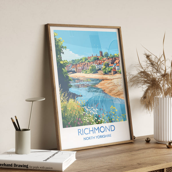 Richmond Travel Print, Travel Poster of Richmond, North Yorkshire Gift, England, Richmond Art Lovers Gift, Wall Art Print