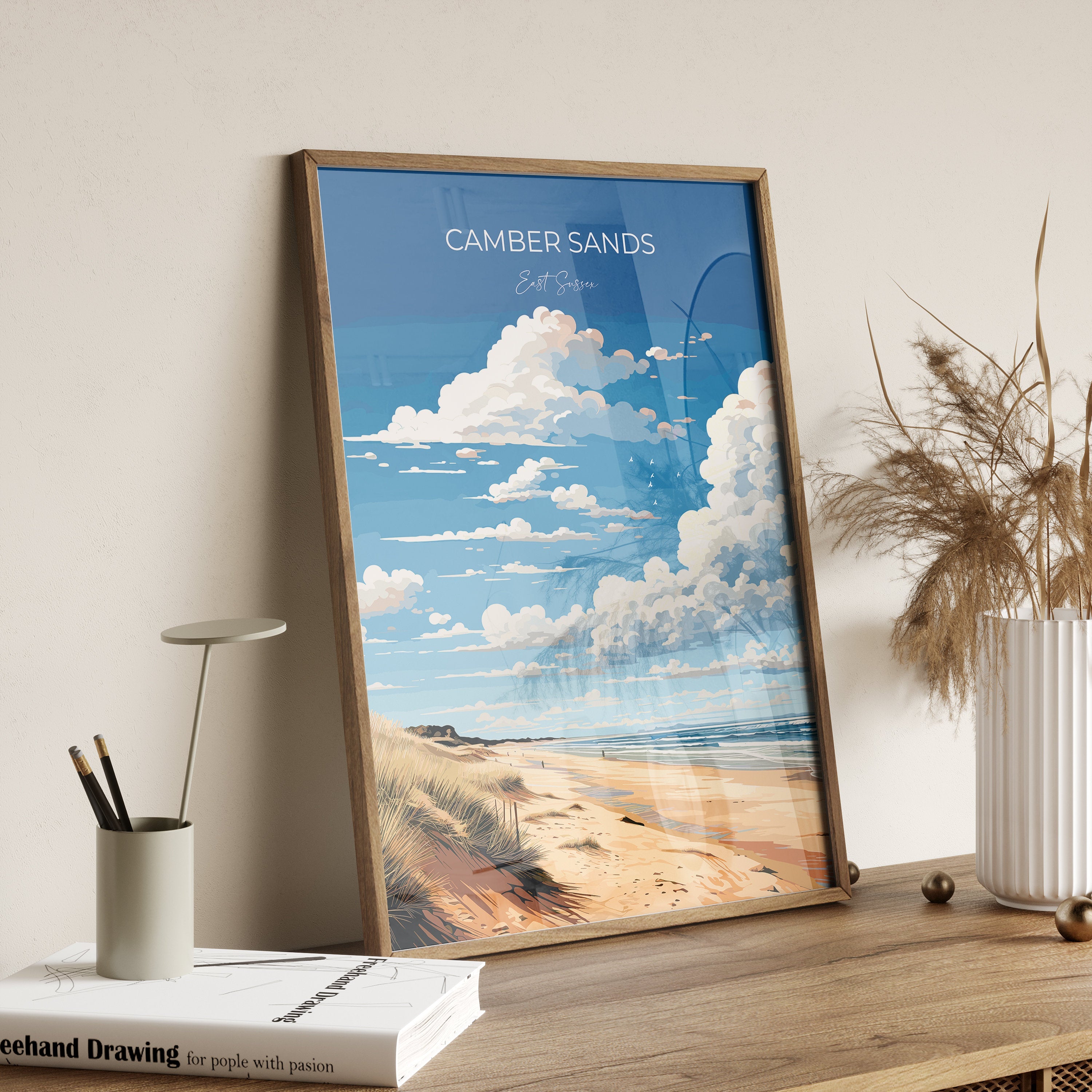 Camber Sands Travel Print Wall Art, Camber Sands Travel Poster, East Sussex, English Coastal Art, Camber Sands Gift, Wall Art Print NQ Media Designs