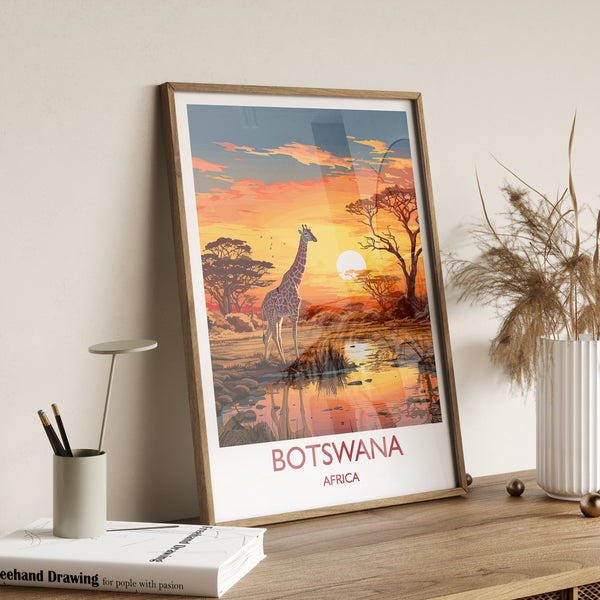 Botswana Travel Print, Travel Poster of Botswana, Botswana Gift, Botswana Sunset Africa, Africa Art Lovers Gift, Wall Art Print