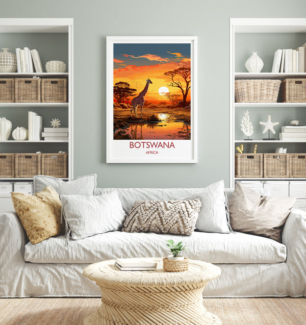 Botswana Travel Print, Travel Poster of Botswana, Botswana Gift, Botswana Sunset Africa, Africa Art Lovers Gift, Wall Art Print