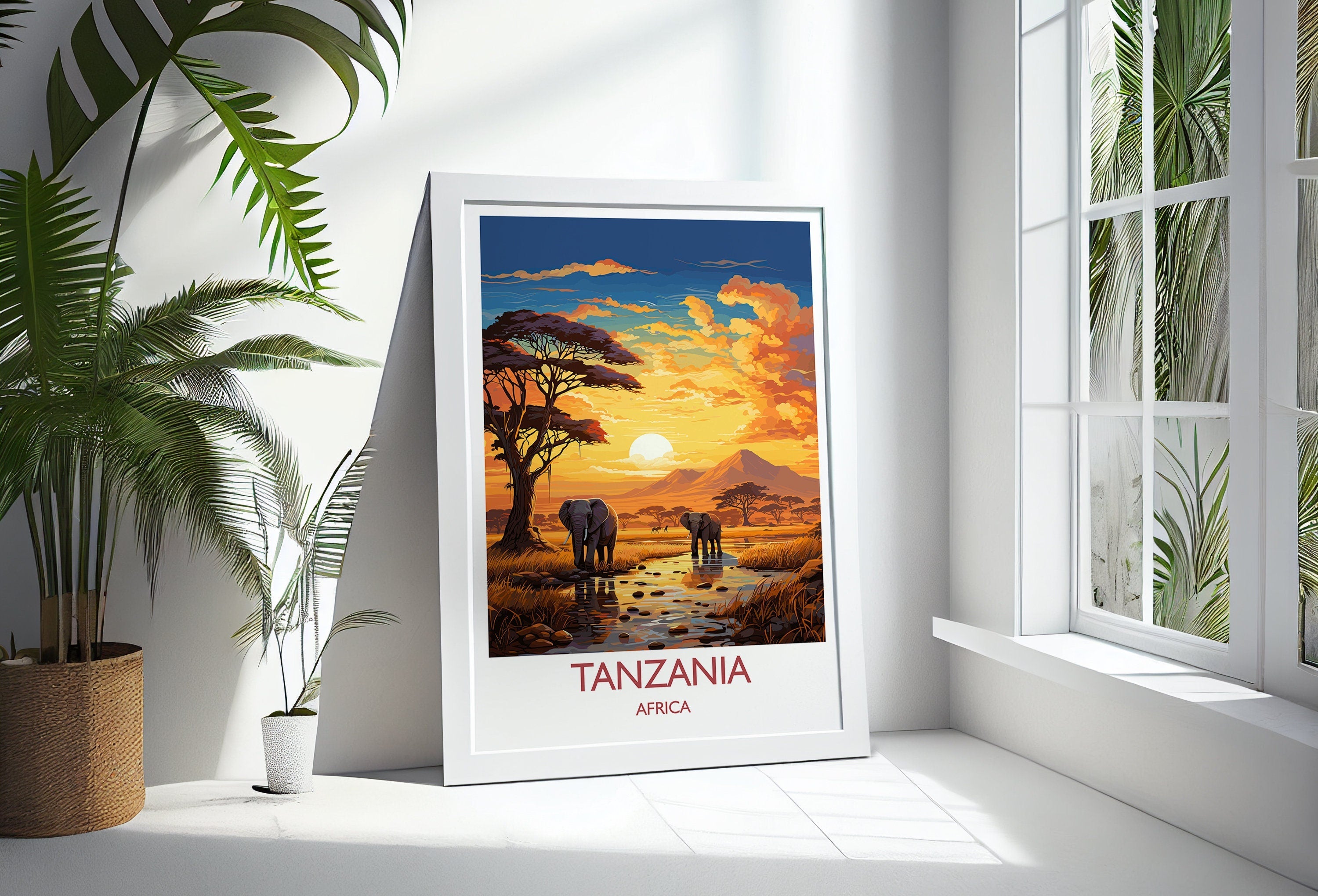 Tanzania Travel Poster, Travel Print of Tanzania, TanzaniaGift, Tanzania Sunset Africa, Africa Art Lovers Gift, Wall Art Print NQ Media Designs
