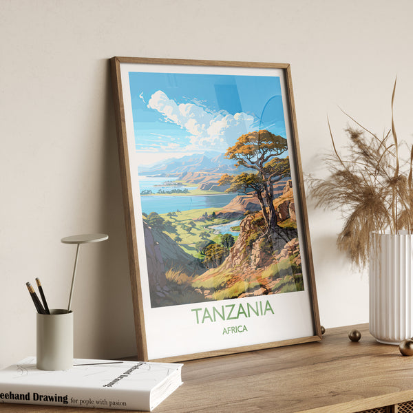 Tanzania Travel Poster Wall Art, Travel Print of Tanzania, TanzaniaGift, Tanzania Sunset Africa, Africa Art Lovers Gift, Travel Art Print