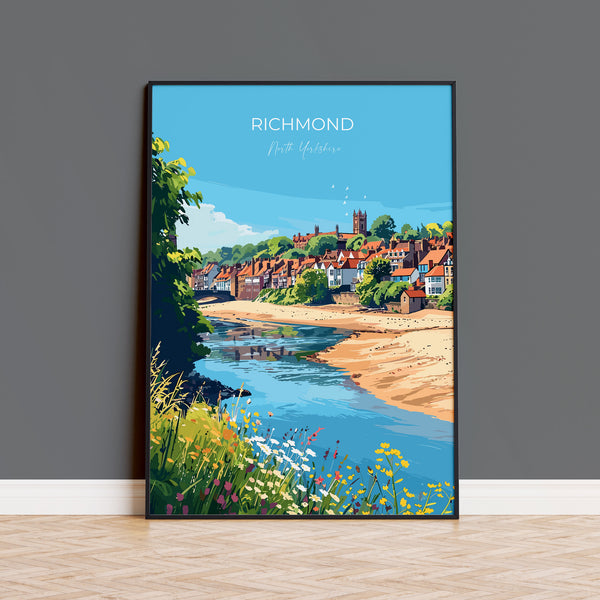 Richmond Travel Print, Travel Poster of Richmond, North Yorkshire Gift, England, Richmond Art Lovers Gift, Wall Art Print