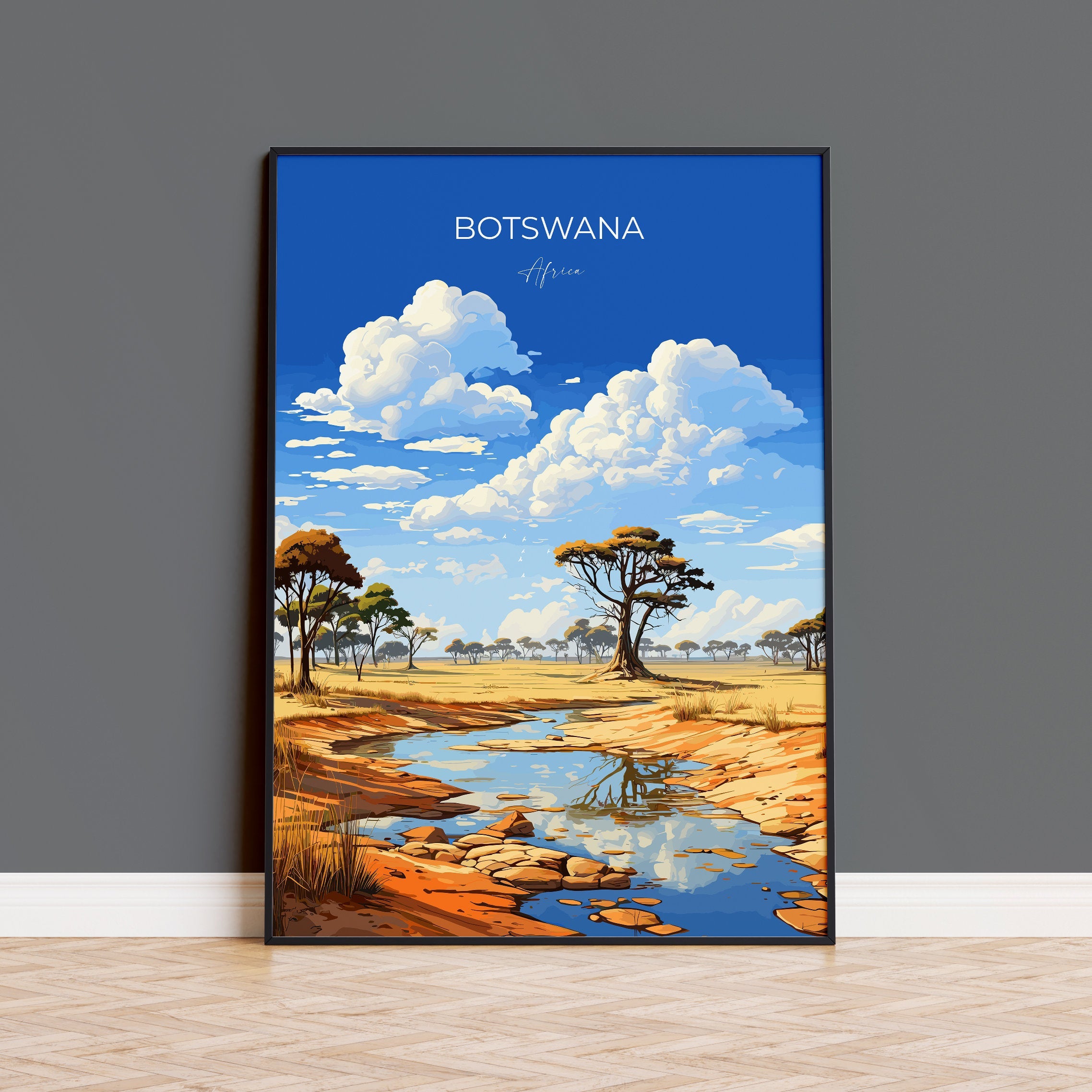 Botswana Travel Poster, Travel Print of Botswana, Botswana Gift, Botswana Sunset Africa, Africa Art Lovers Gift, Wall Art Print NQ Media Designs