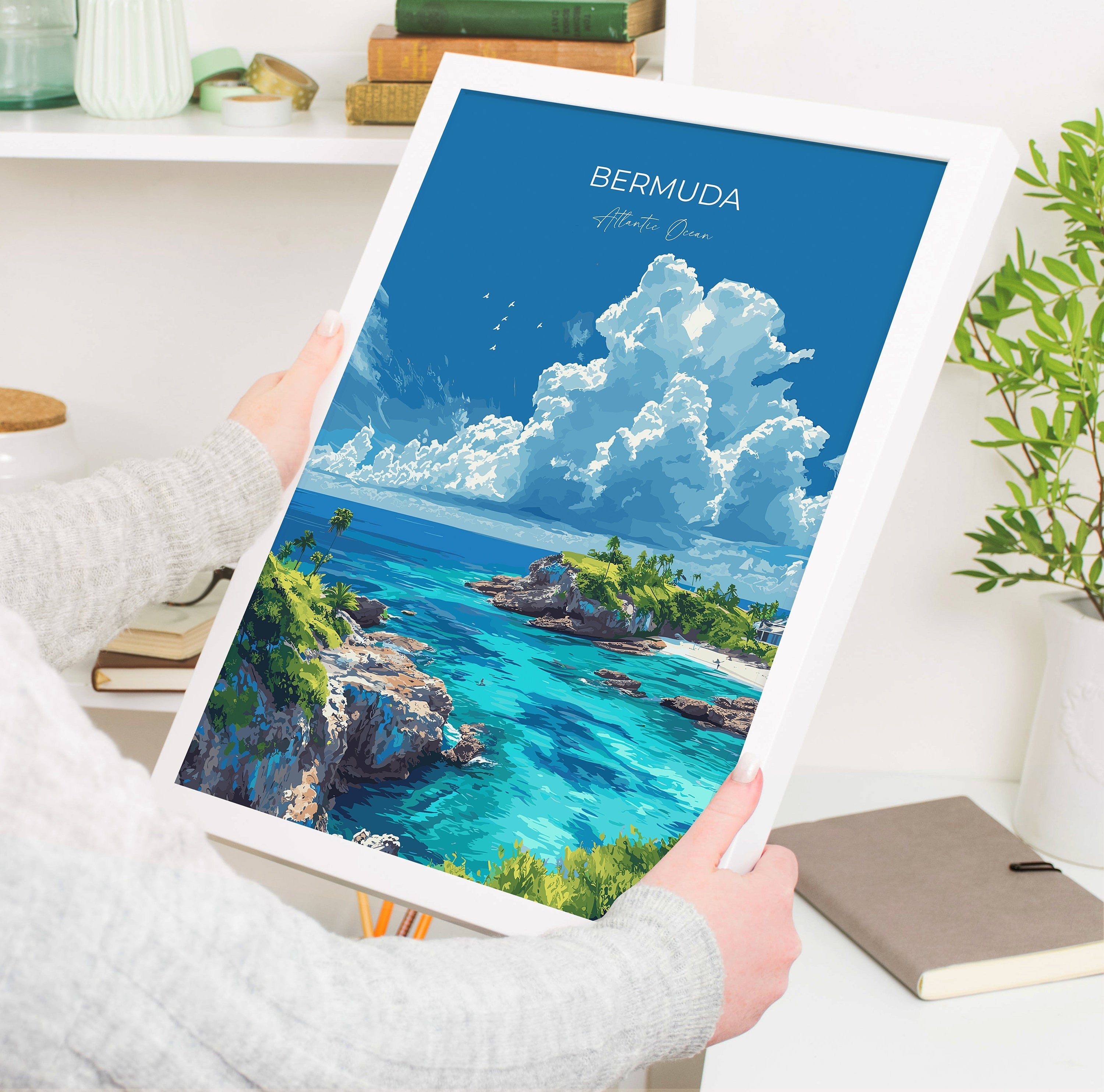 Bermuda Poster Wall Art, Travel Print of Bermuda, Atlantic Ocean, Bermuda Art Lovers Gift, Bermuda Canvas Wall Art NQ Media Designs