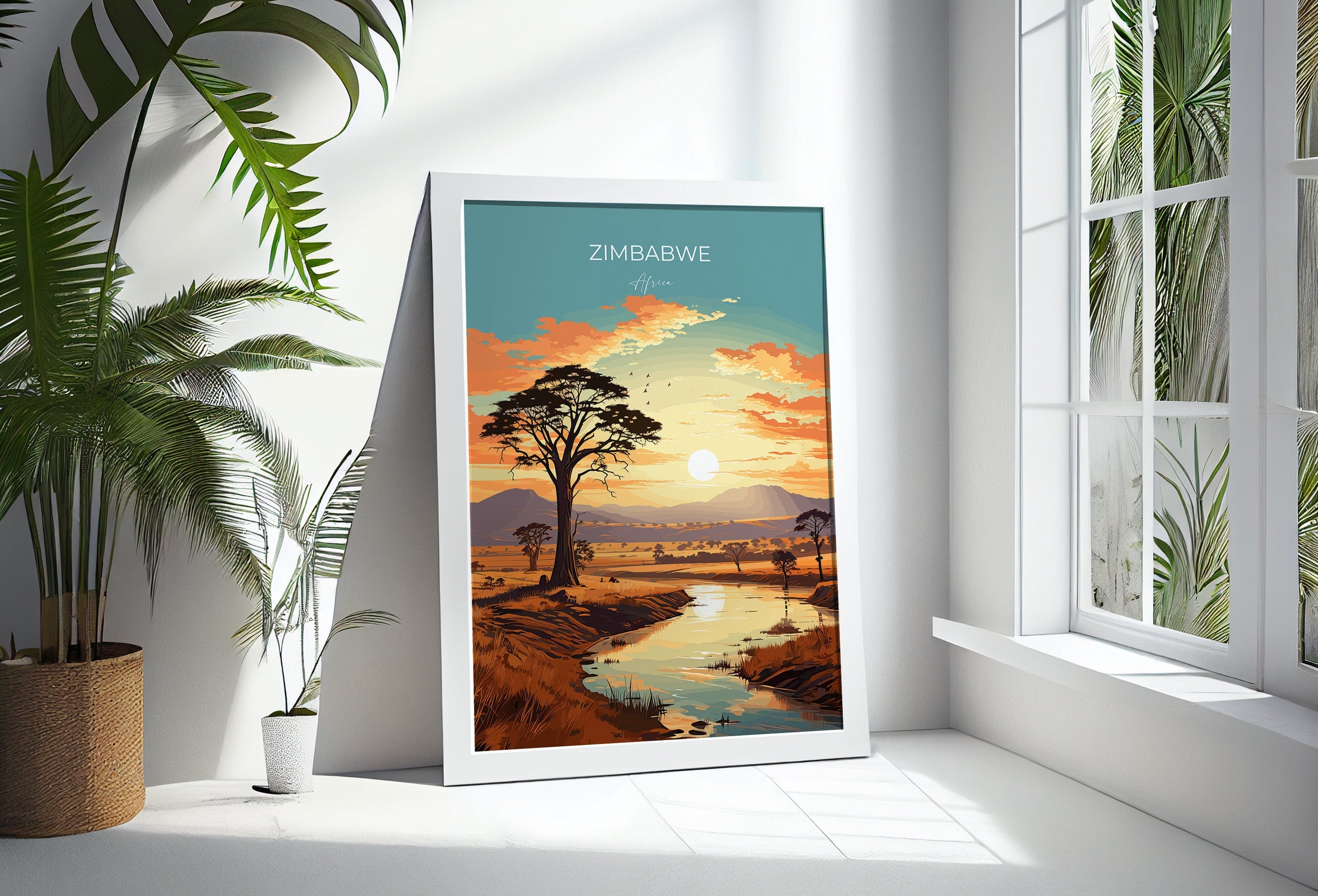 Zimbabwe Travel Poster Wall Art, Travel Poster of Zimbabwe Sunset, Zimbabwe Gift, Zimbabwe Travel Art, Africa Art Lovers Gift NQ Media Designs
