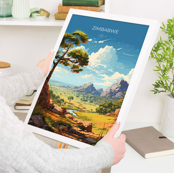 Zimbabwe Travel Poster Wall Art, Travel Print of Zimbabwe, Zimbabwe Gift, Zimbabwe Travel Art, Africa Art Lovers Gift