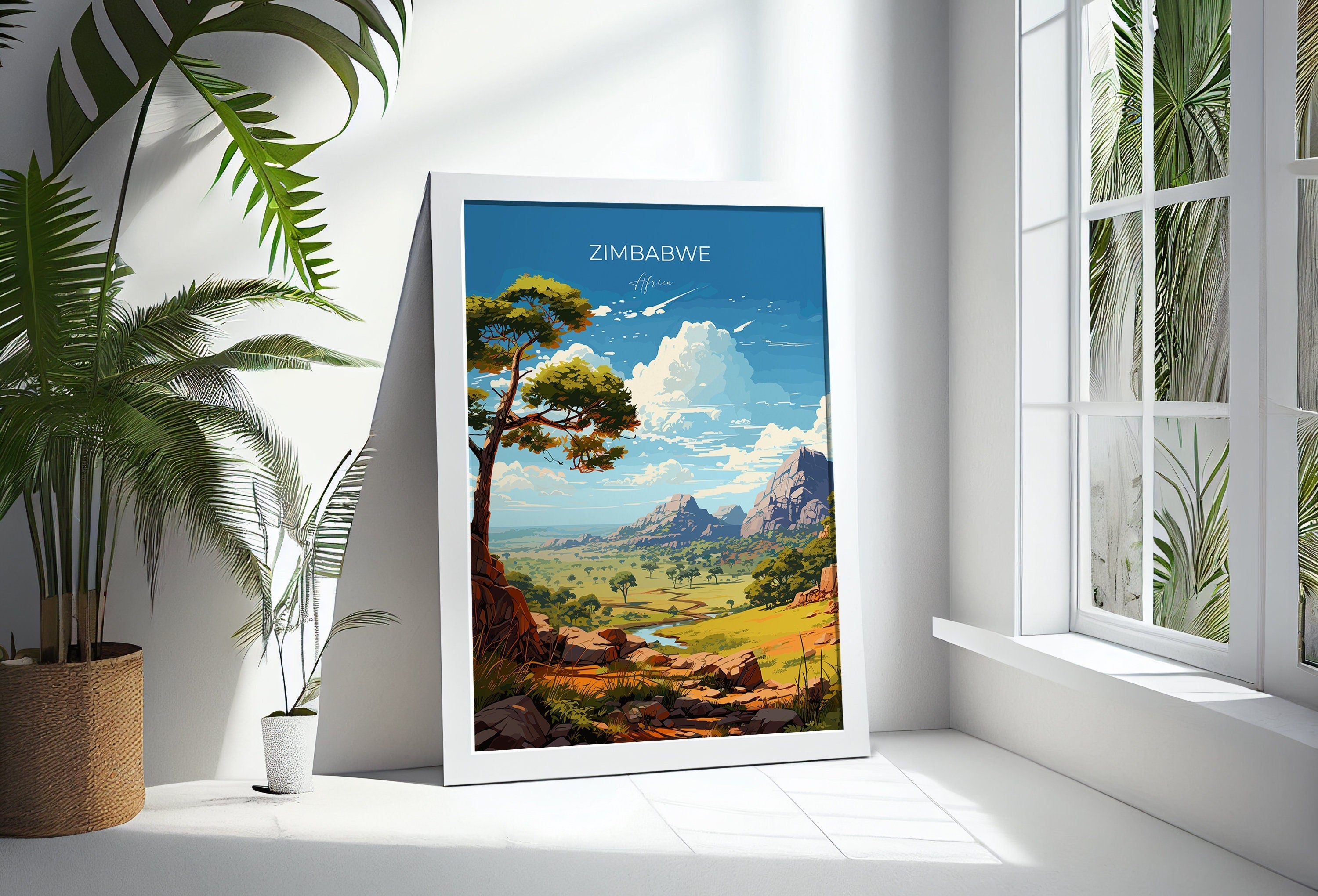 Zimbabwe Travel Poster Wall Art, Travel Print of Zimbabwe, Zimbabwe Gift, Zimbabwe Travel Art, Africa Art Lovers Gift NQ Media Designs