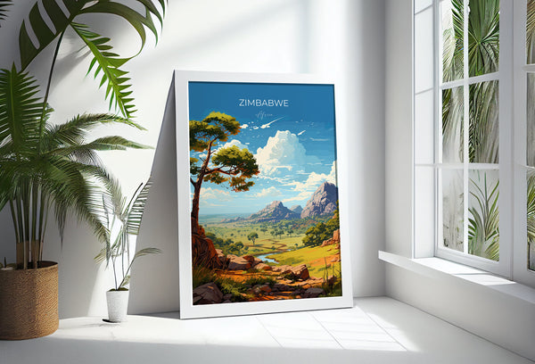 Zimbabwe Travel Poster Wall Art, Travel Print of Zimbabwe, Zimbabwe Gift, Zimbabwe Travel Art, Africa Art Lovers Gift