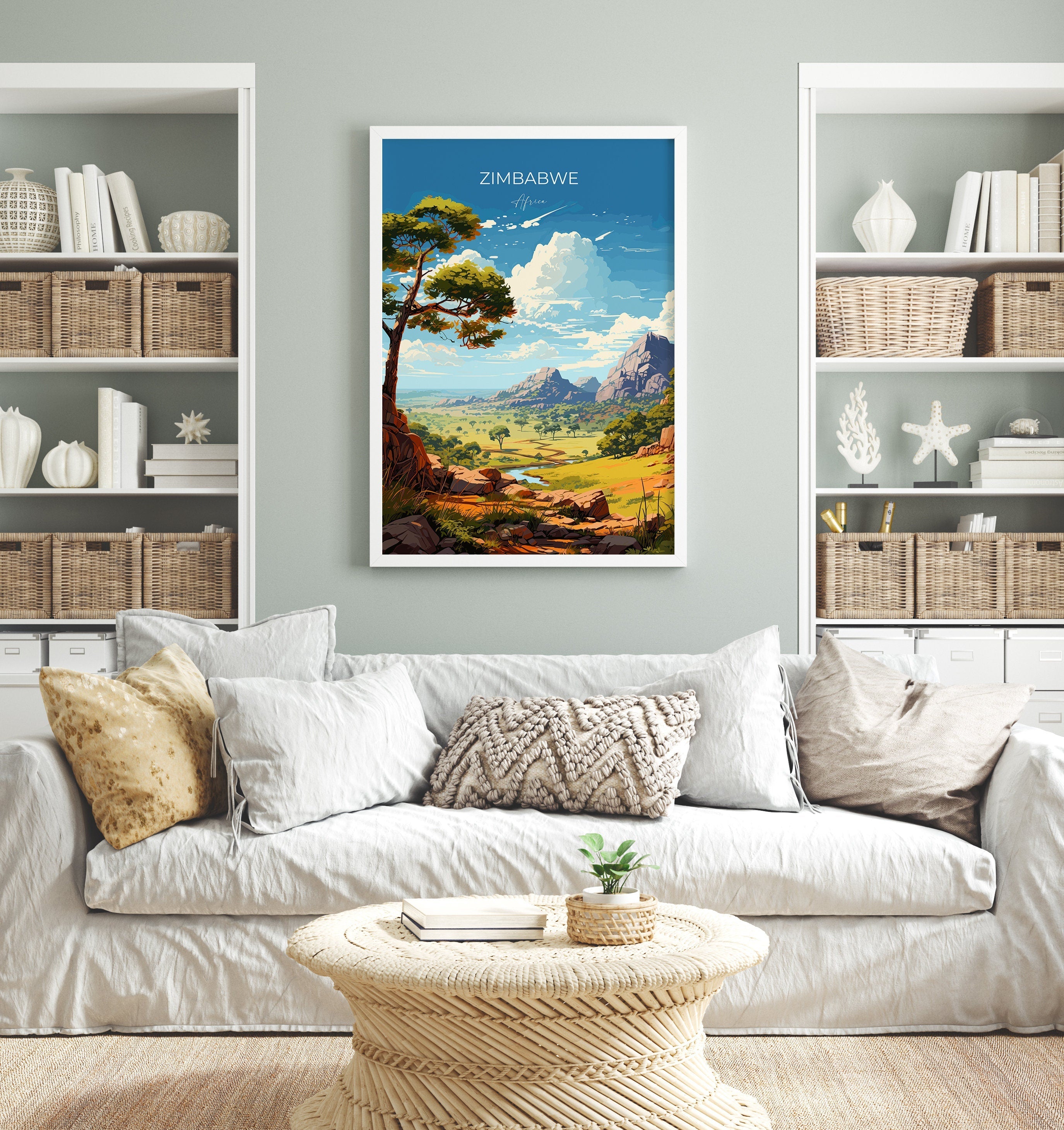 Zimbabwe Travel Poster Wall Art, Travel Print of Zimbabwe, Zimbabwe Gift, Zimbabwe Travel Art, Africa Art Lovers Gift NQ Media Designs
